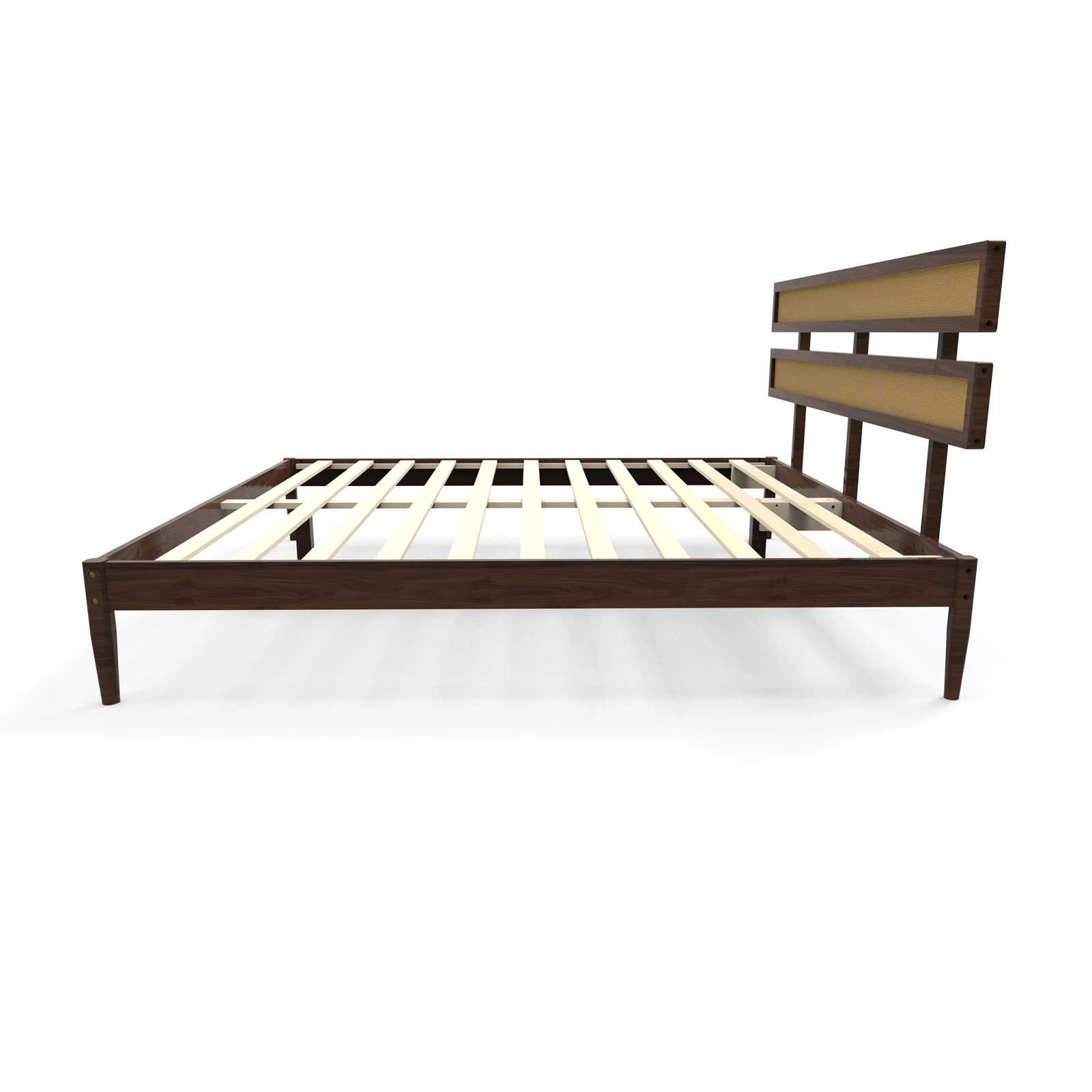 Bohemian King Size Bed with Dark Walnut Double Headboard, Painted Finish, Rattan & Pine Wood Accent view 8