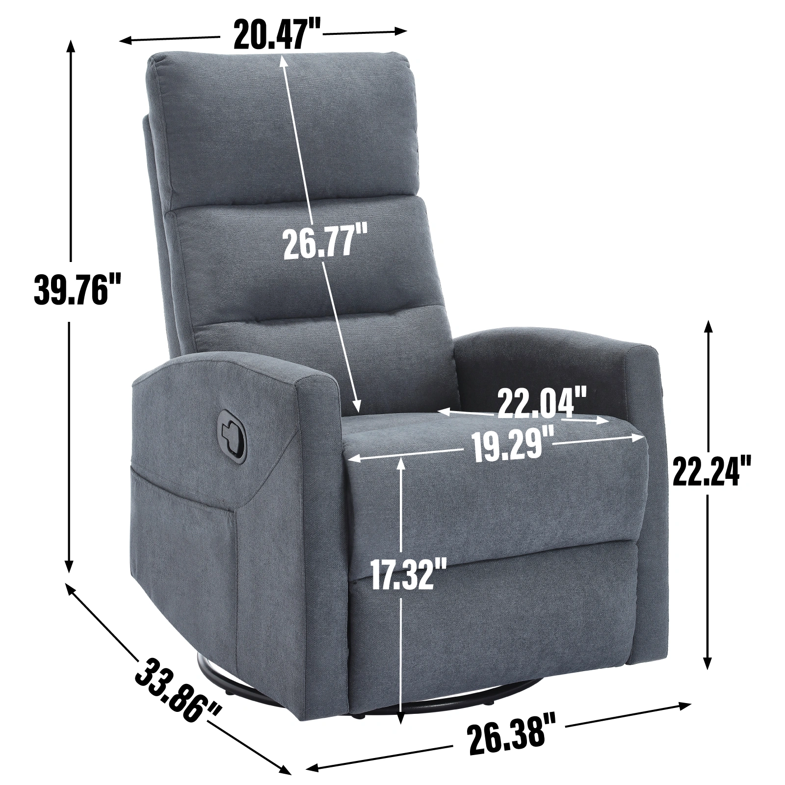 Manual Recliner Chair with Rocker & Swivel, Fabric Living Room Accent Chair, Grey view 14