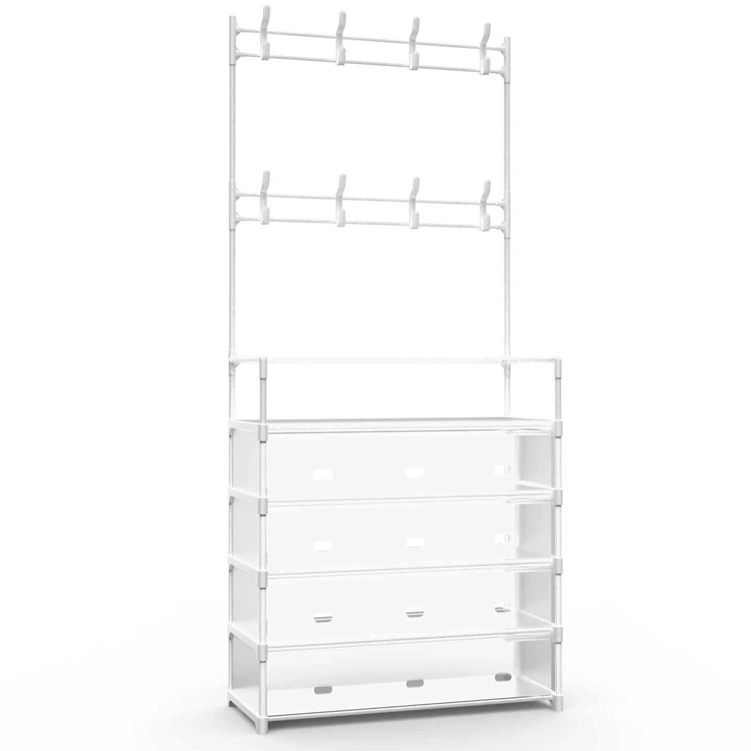 5-Tier Dustproof Entryway Hall Tree Coat Rack Shoe Rack With 8 Removable Hooks Freestanding Shoe Storage Shelf Hat Clothes Organizer For Front Door Bedroom Entryway view 4
