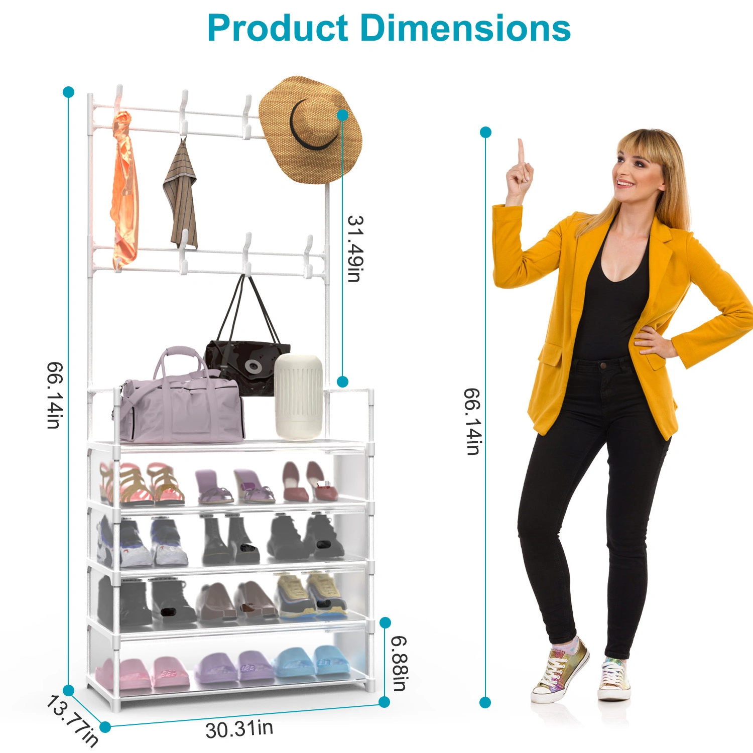 5-Tier Dustproof Entryway Hall Tree Coat Rack Shoe Rack With 8 Removable Hooks Freestanding Shoe Storage Shelf Hat Clothes Organizer For Front Door Bedroom Entryway view 6