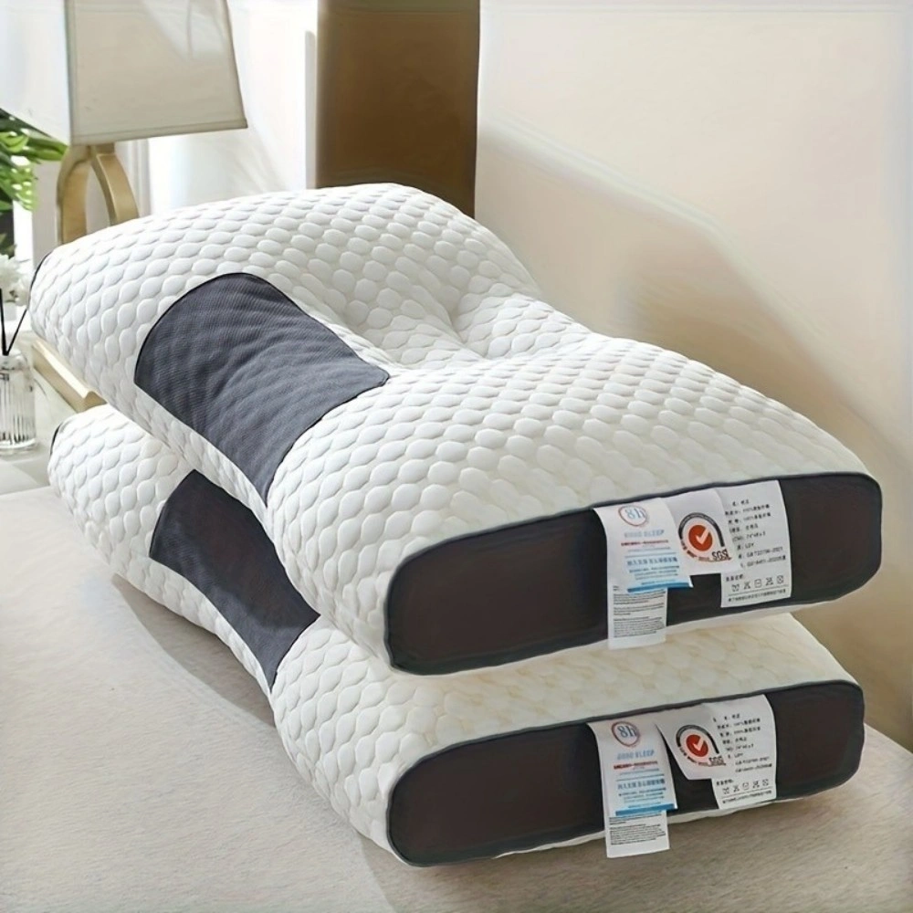 2pcs Cotton Massage Neck Pillow, Adjustable Ergonomic Support for Soft Sleep, Breathable Travel Pillow