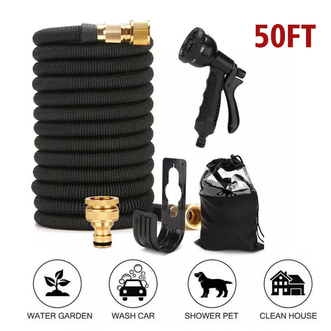50FT Expandable Garden Hose Heavy Duty - Flexible Water Hose Pipe with Spray Gun for UK Gardens view 5