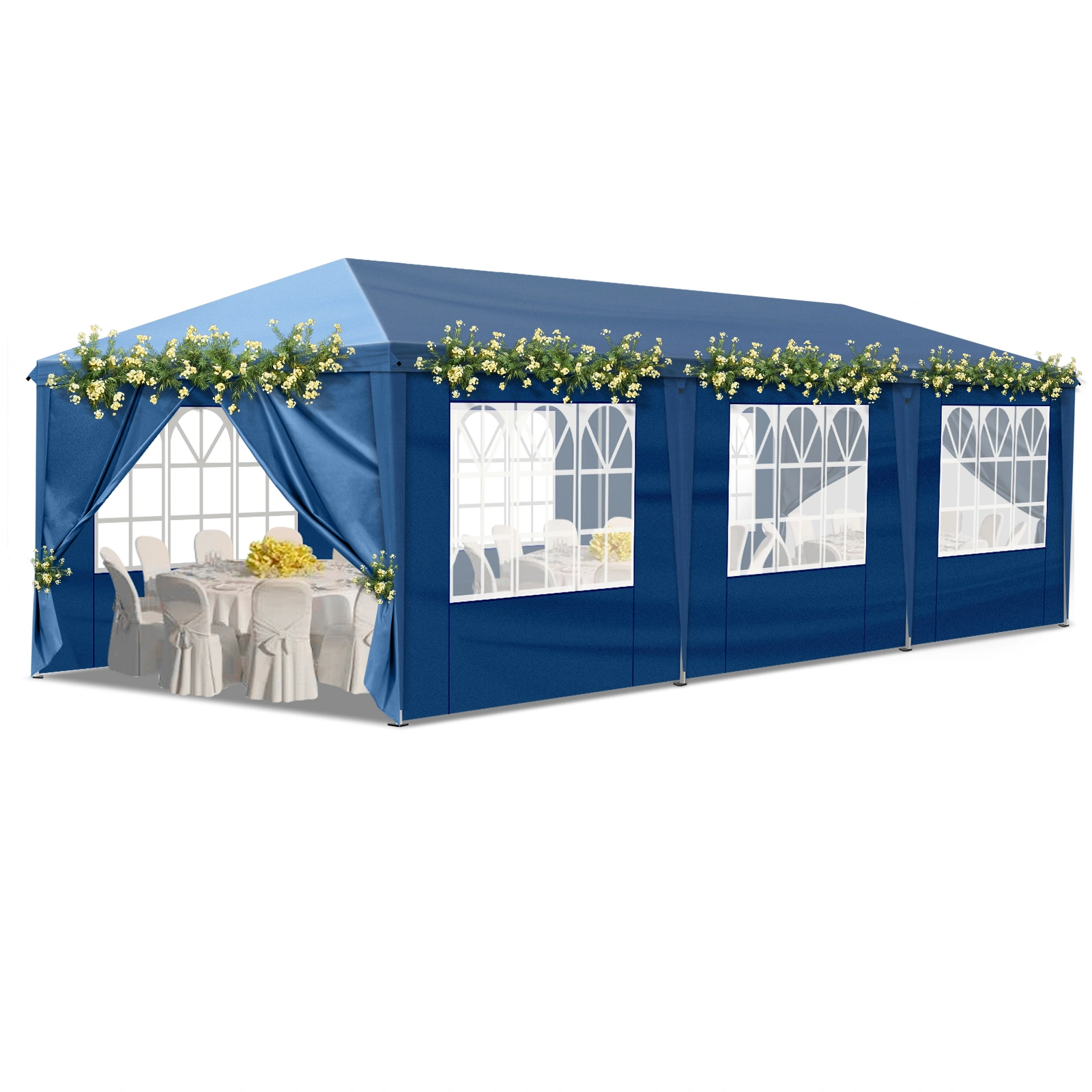 10x30ft Outdoor Pop Up Canopy, Portable Instant Canopy Tent with 8 Sidewalls for Outdoor Events Party Wedding Birthday Graduation, Blue view 12