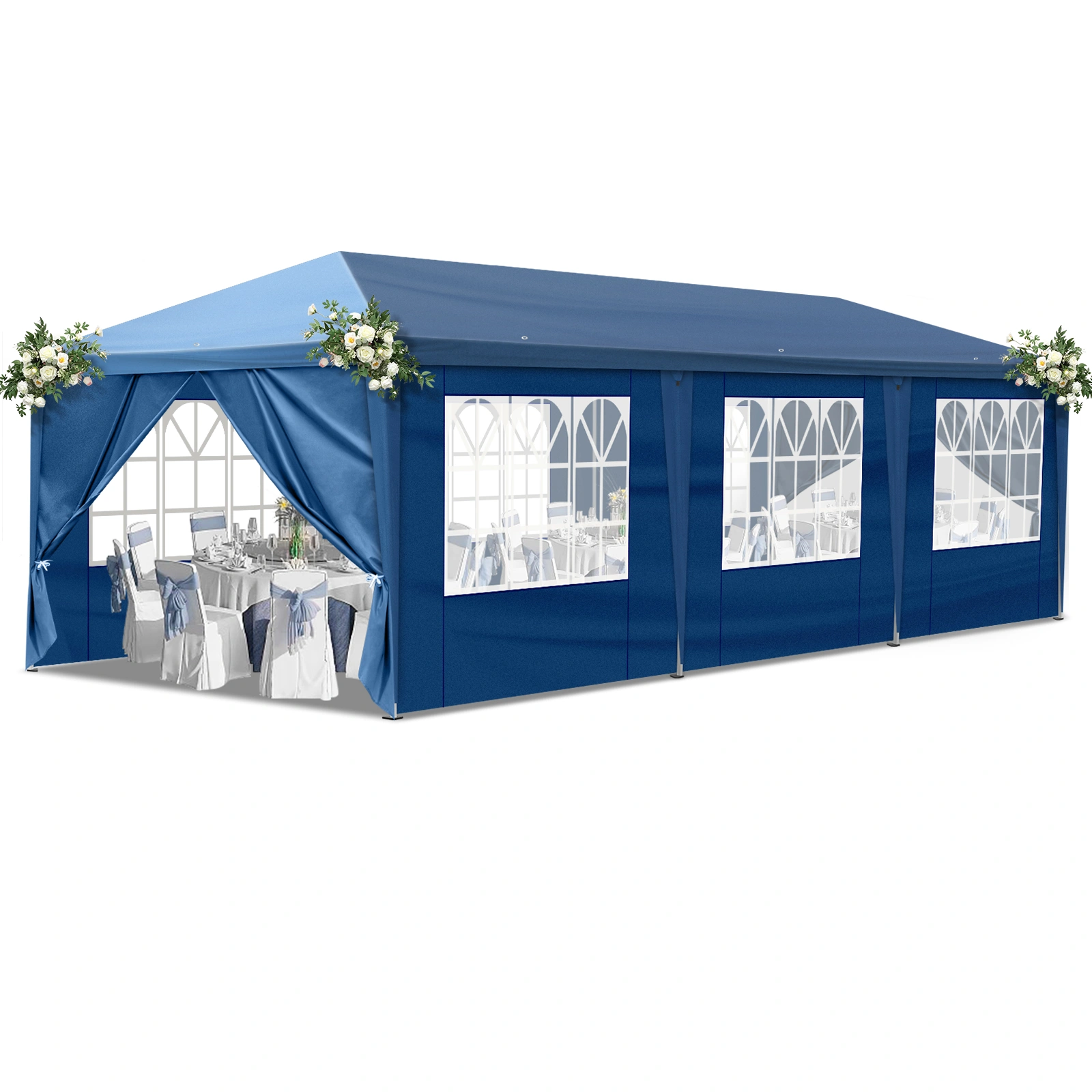 10x30ft Outdoor Pop Up Canopy, Portable Instant Canopy Tent with 8 Sidewalls for Outdoor Events Party Wedding Birthday Graduation, Blue view 13