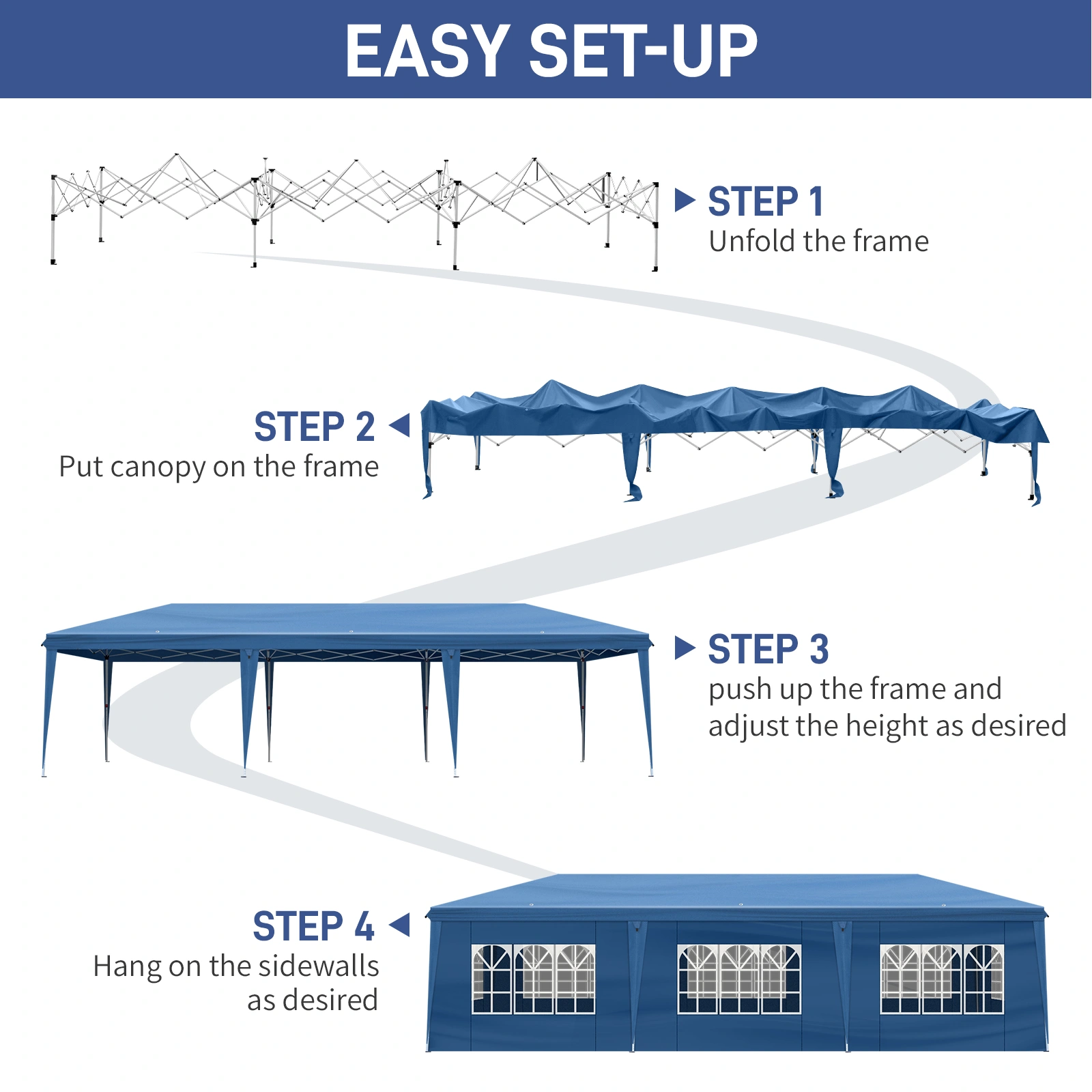 10x30ft Outdoor Pop Up Canopy, Portable Instant Canopy Tent with 8 Sidewalls for Outdoor Events Party Wedding Birthday Graduation, Blue view 15