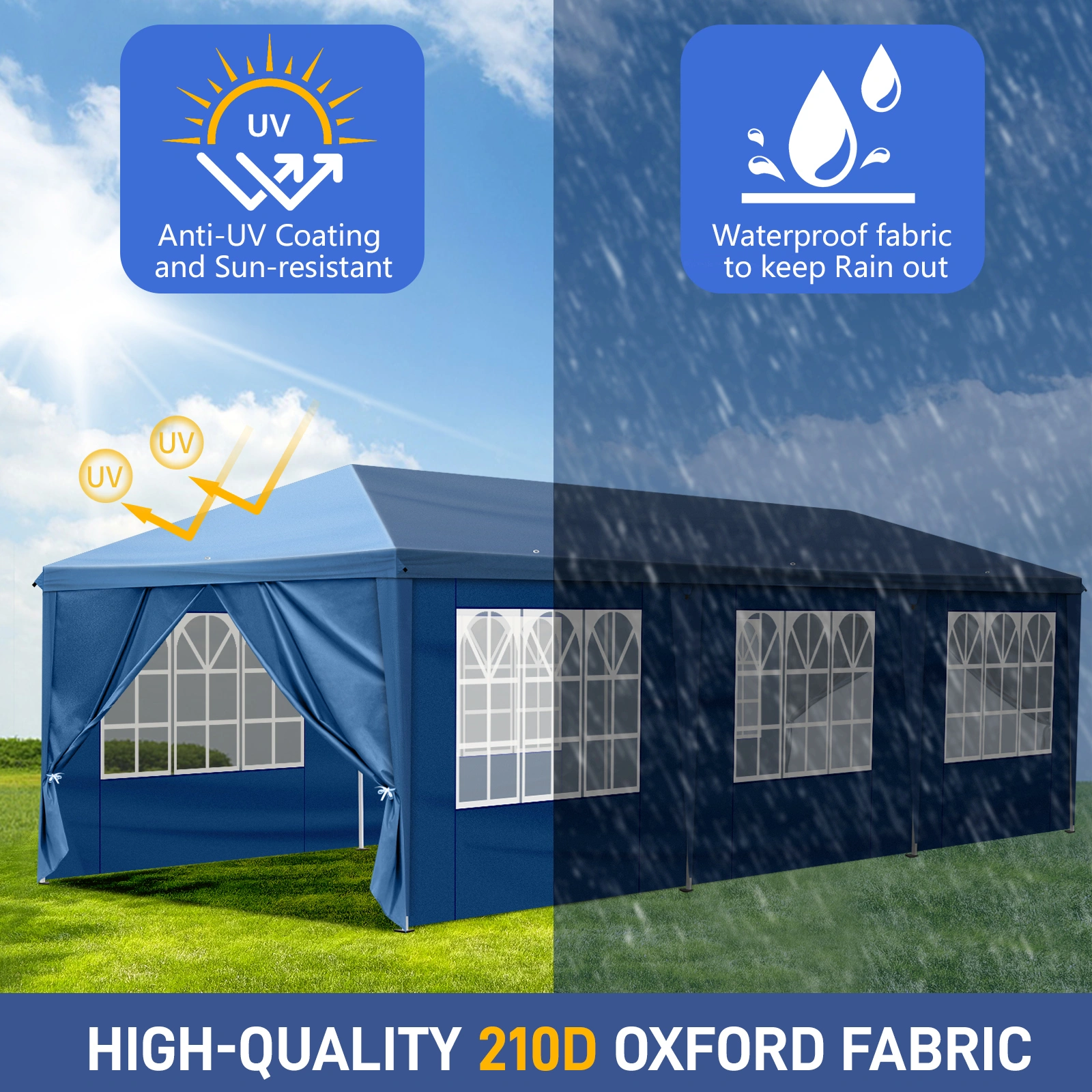 10x30ft Outdoor Pop Up Canopy, Portable Instant Canopy Tent with 8 Sidewalls for Outdoor Events Party Wedding Birthday Graduation, Blue view 17