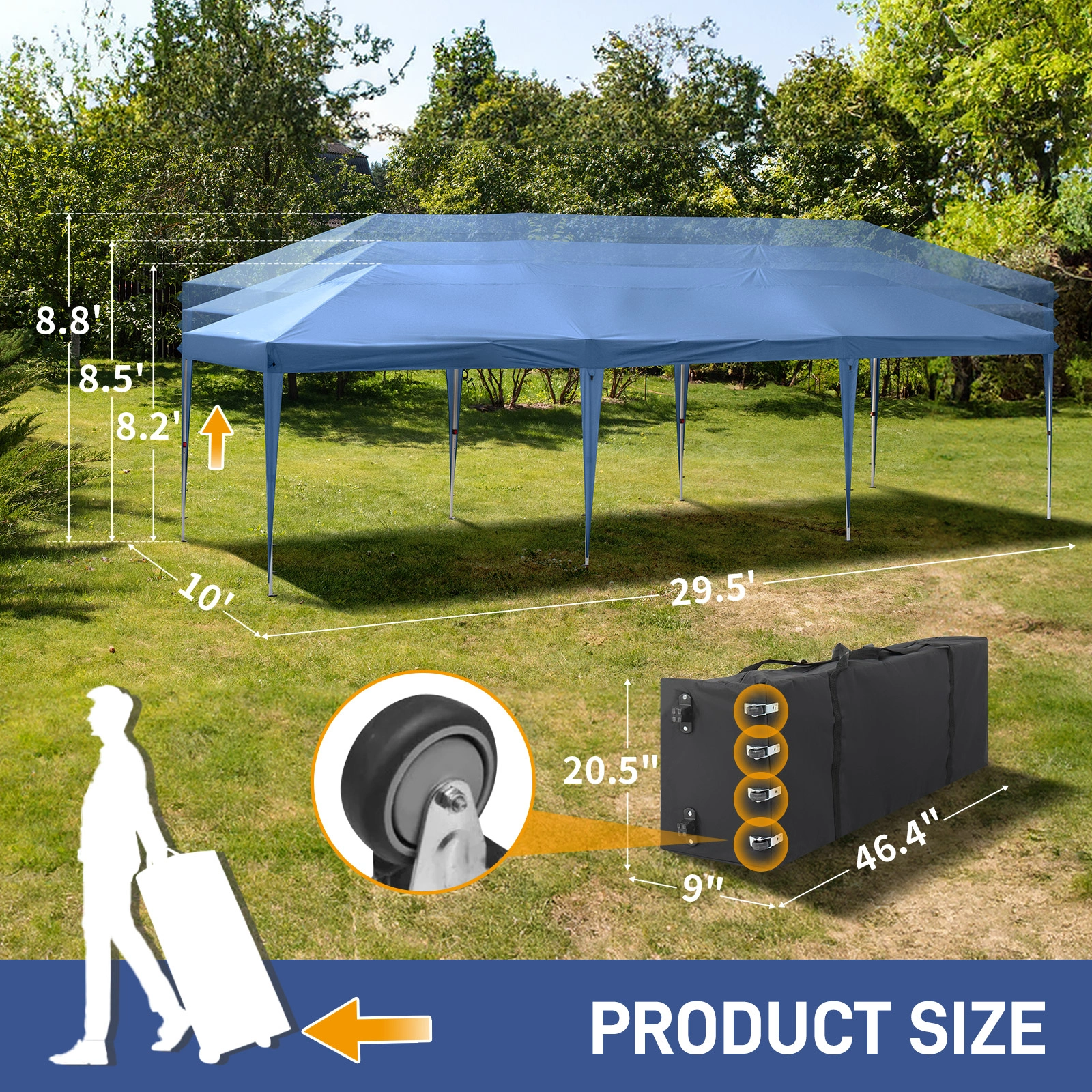 10x30ft Outdoor Pop Up Canopy, Portable Instant Canopy Tent with 8 Sidewalls for Outdoor Events Party Wedding Birthday Graduation, Blue view 18
