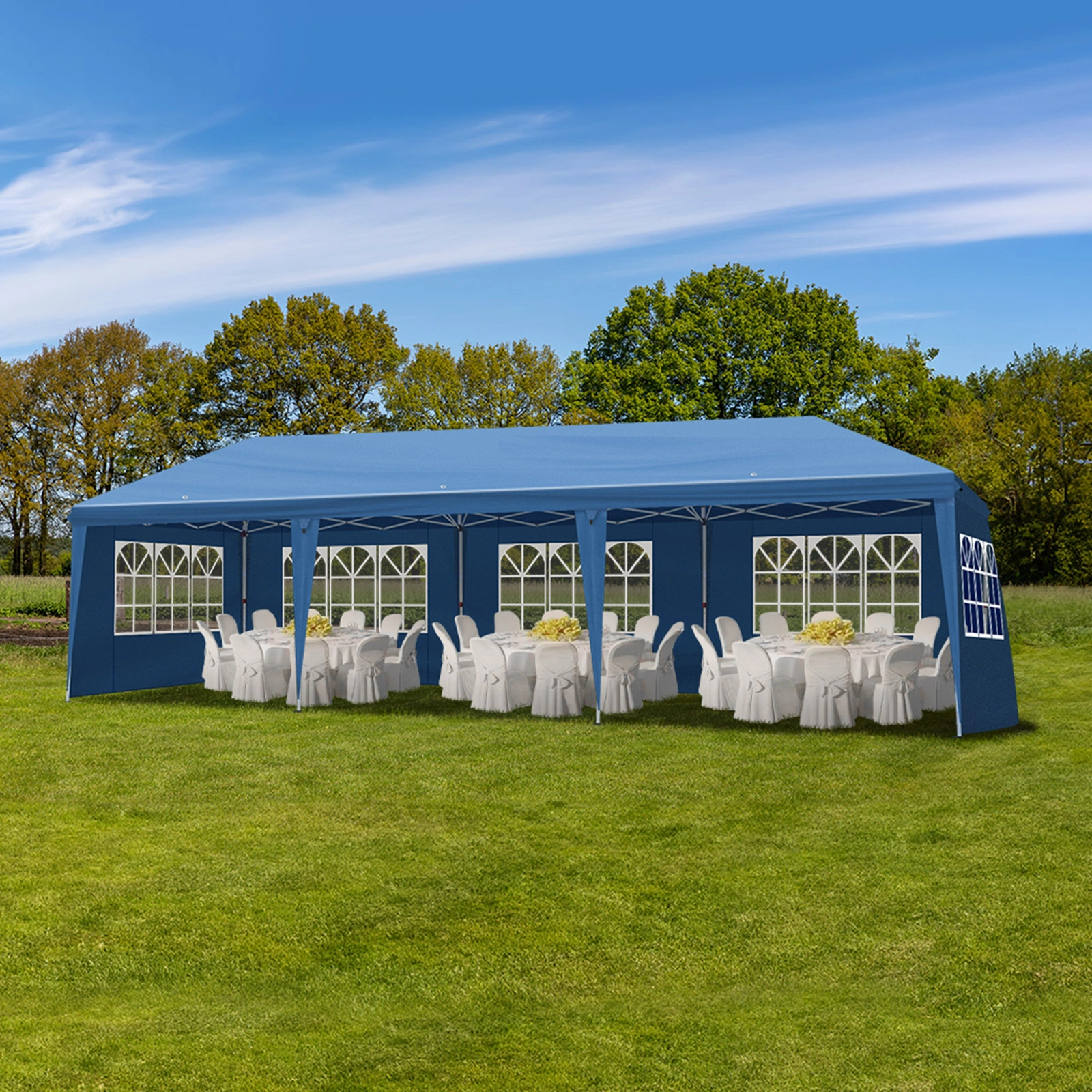 10x30ft Outdoor Pop Up Canopy, Portable Instant Canopy Tent with 8 Sidewalls for Outdoor Events Party Wedding Birthday Graduation, Blue view 19