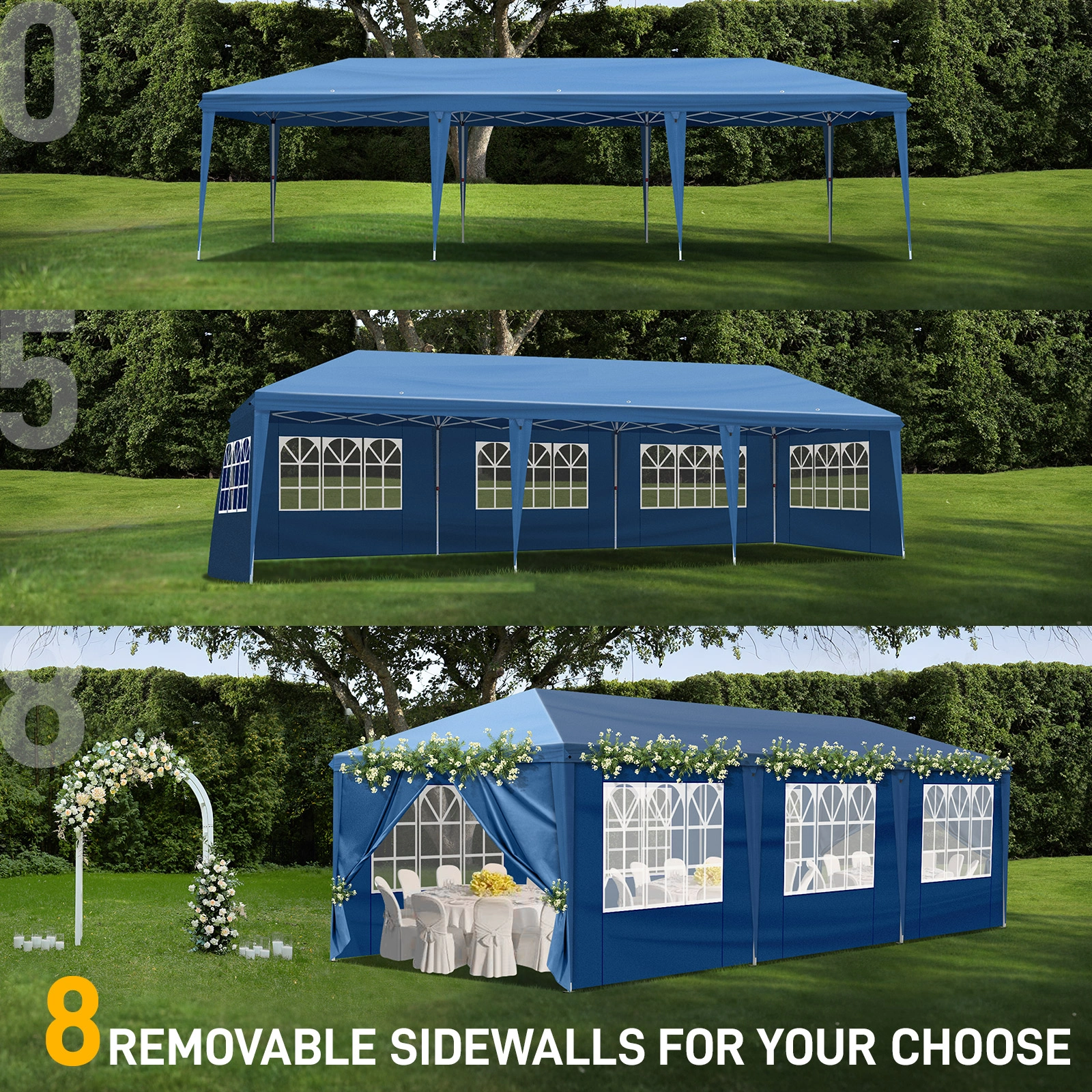 10x30ft Outdoor Pop Up Canopy, Portable Instant Canopy Tent with 8 Sidewalls for Outdoor Events Party Wedding Birthday Graduation, Blue view 20