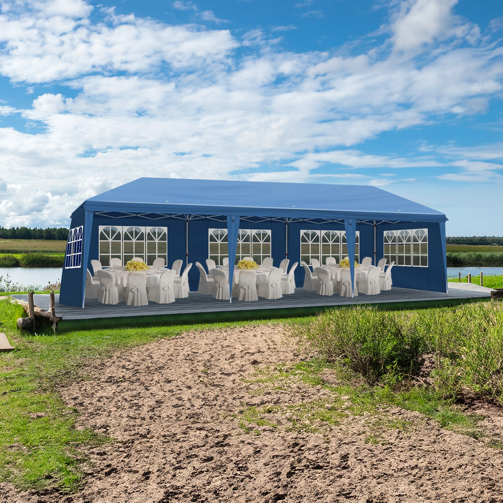 10x30ft Outdoor Pop Up Canopy, Portable Instant Canopy Tent with 8 Sidewalls for Outdoor Events Party Wedding Birthday Graduation, Blue view 22