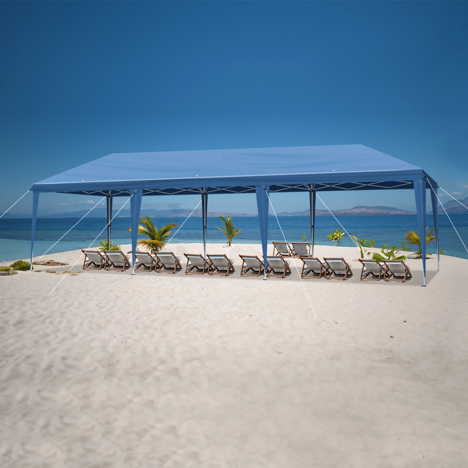 10x30ft Outdoor Pop Up Canopy, Portable Instant Canopy Tent with 8 Sidewalls for Outdoor Events Party Wedding Birthday Graduation, Blue view 24