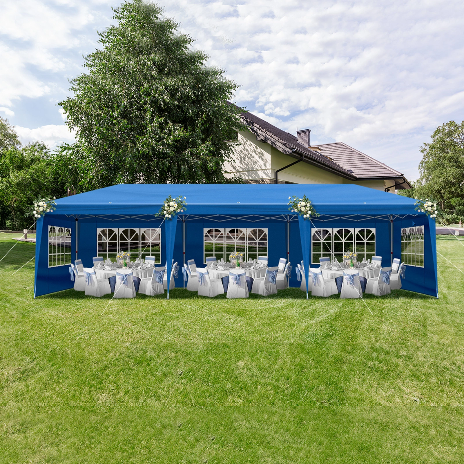 10x30ft Outdoor Pop Up Canopy, Portable Instant Canopy Tent with 8 Sidewalls for Outdoor Events Party Wedding Birthday Graduation, Blue view 25