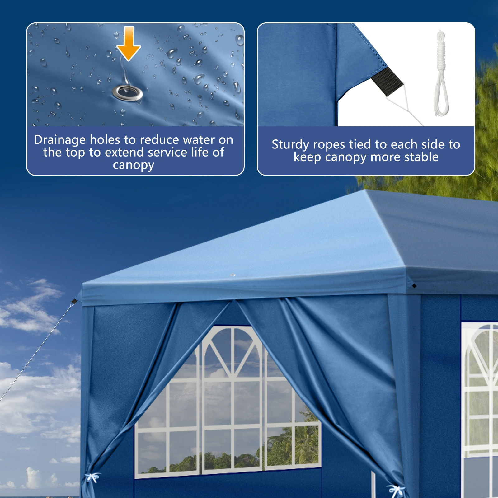 10x30ft Outdoor Pop Up Canopy, Portable Instant Canopy Tent with 8 Sidewalls for Outdoor Events Party Wedding Birthday Graduation, Blue view 26