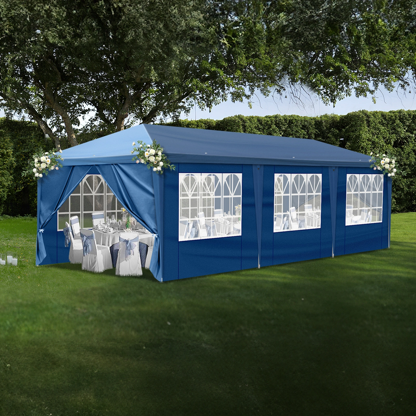 10x30ft Outdoor Pop Up Canopy, Portable Instant Canopy Tent with 8 Sidewalls for Outdoor Events Party Wedding Birthday Graduation, Blue view 27