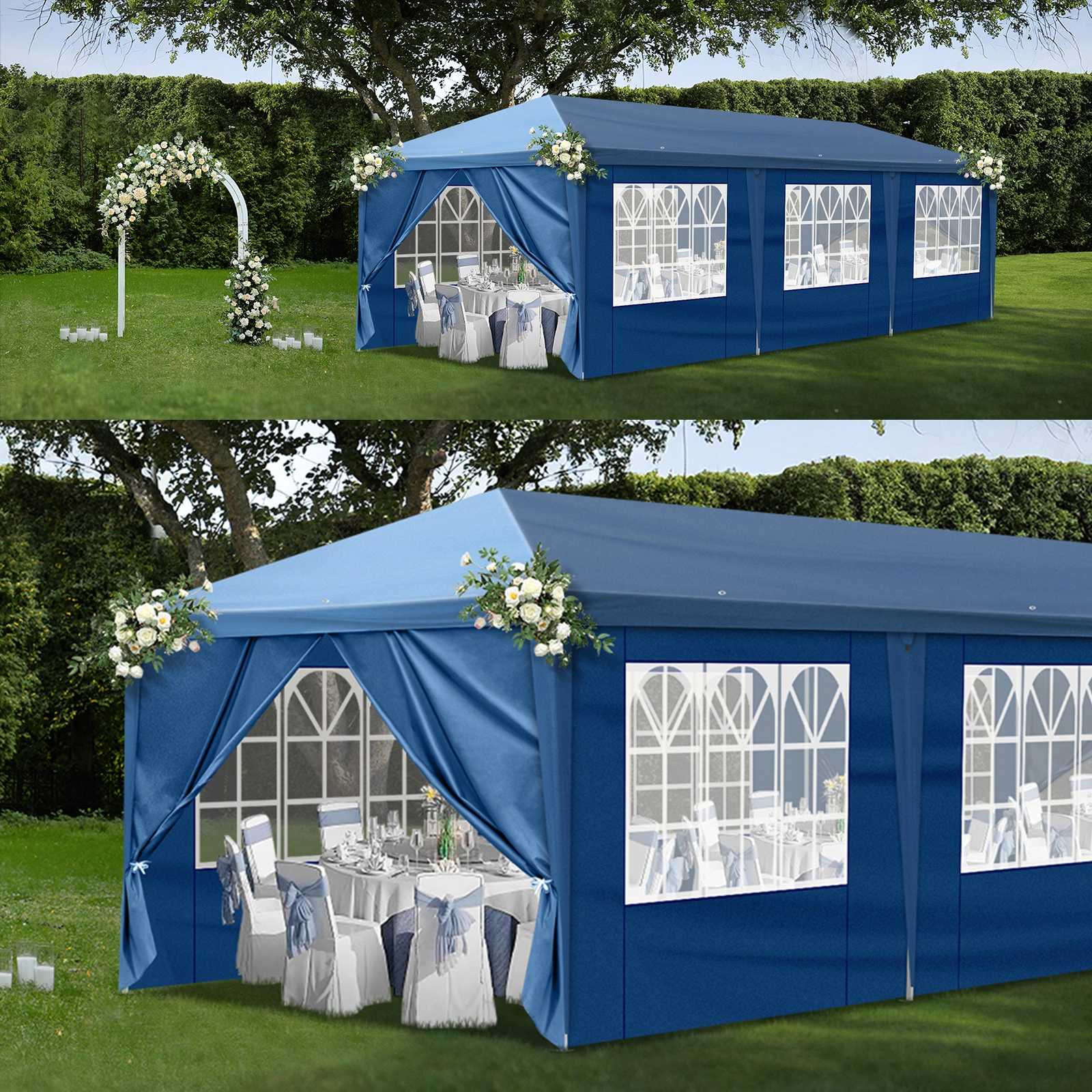 10x30ft Outdoor Pop Up Canopy, Portable Instant Canopy Tent with 8 Sidewalls for Outdoor Events Party Wedding Birthday Graduation, Blue view 28