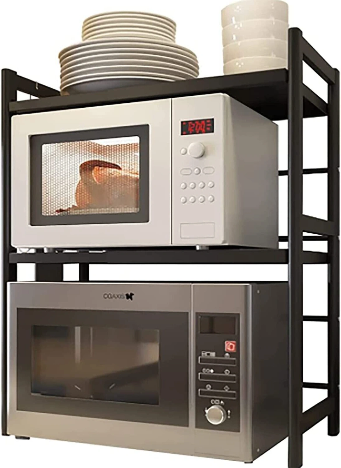 3-Tier Expandable Microwave Oven Rack Stand, Adjustable Kitchen Counter Corner Shelf Storage view 4