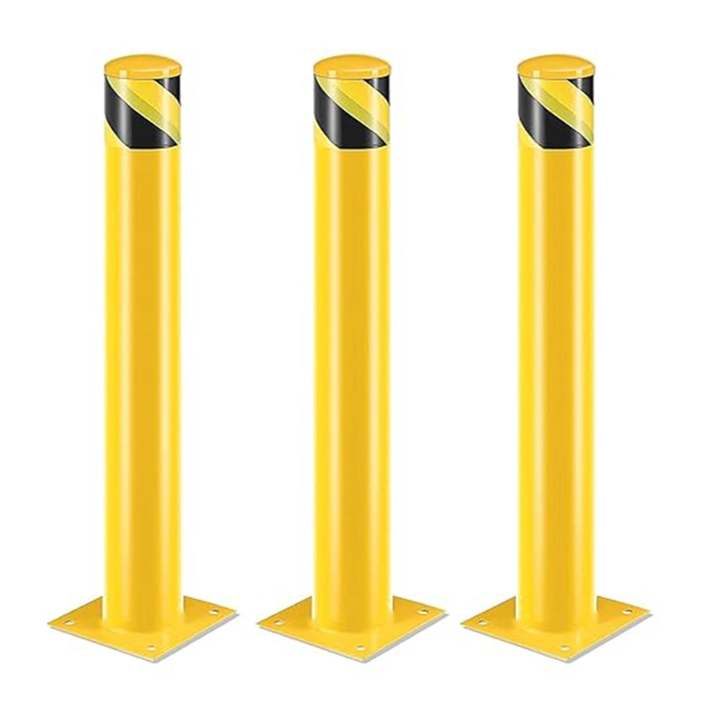 Safety Bollard Post 107cm Height Steel Parking Bollard 11.4cm Diameter Yellow Powder Coated Barrier Post for Traffic Sensitive Areas, 3PCS