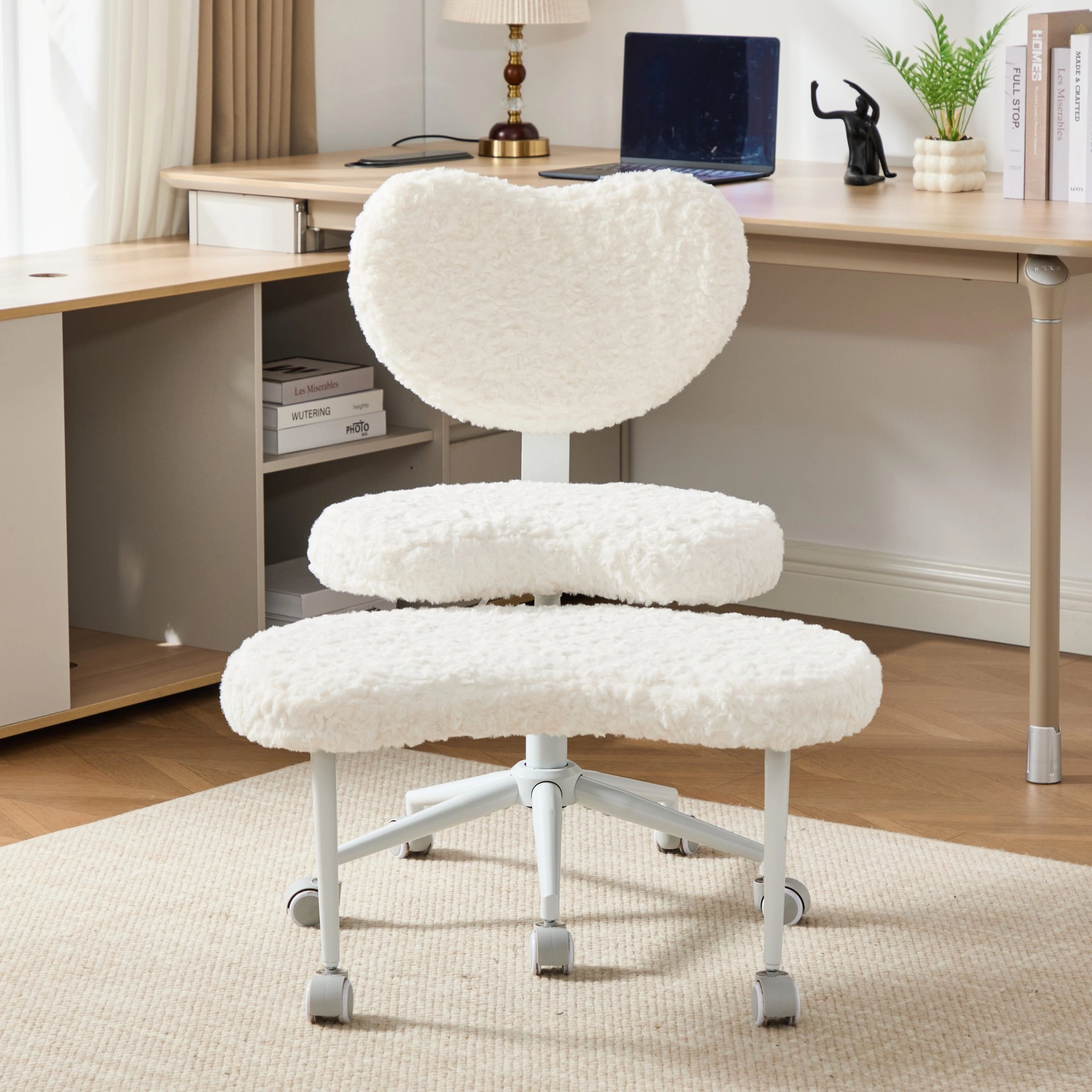 Artificial rabbit hair Meditation Chair Plus, Cross Legged Chair with Wheels, ADHD Chair, Criss Cross Desk Chair with Lumbar Support and Adjustable Stool, Flexible Design for Fidgety Sitters, Beige view 10