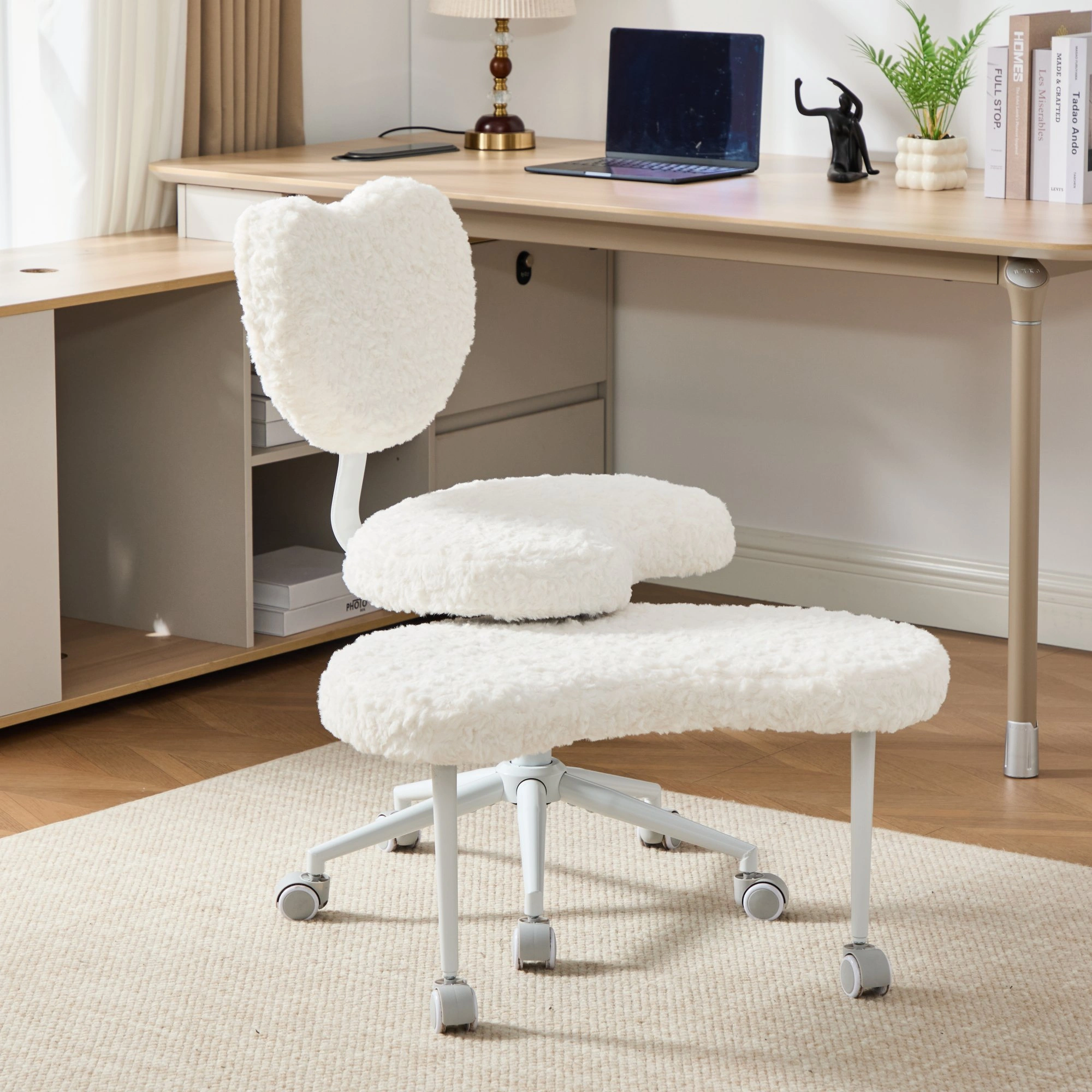 Artificial rabbit hair Meditation Chair Plus, Cross Legged Chair with Wheels, ADHD Chair, Criss Cross Desk Chair with Lumbar Support and Adjustable Stool, Flexible Design for Fidgety Sitters, Beige view 11