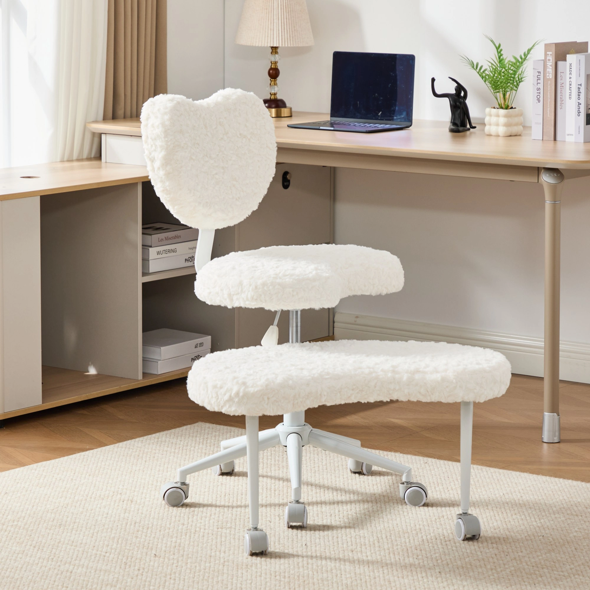 Artificial rabbit hair Meditation Chair Plus, Cross Legged Chair with Wheels, ADHD Chair, Criss Cross Desk Chair with Lumbar Support and Adjustable Stool, Flexible Design for Fidgety Sitters, Beige view 12