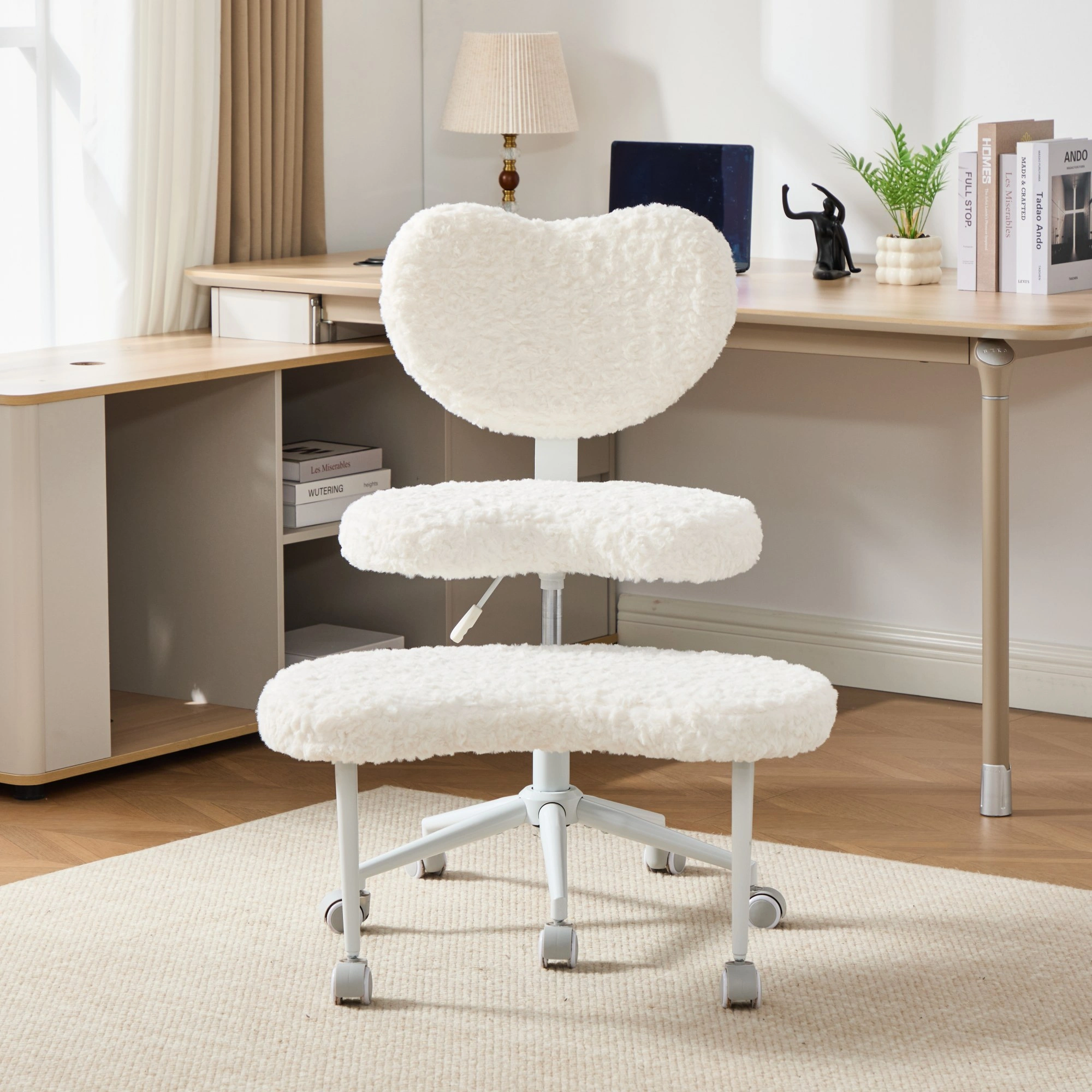 Artificial rabbit hair Meditation Chair Plus, Cross Legged Chair with Wheels, ADHD Chair, Criss Cross Desk Chair with Lumbar Support and Adjustable Stool, Flexible Design for Fidgety Sitters, Beige view 14