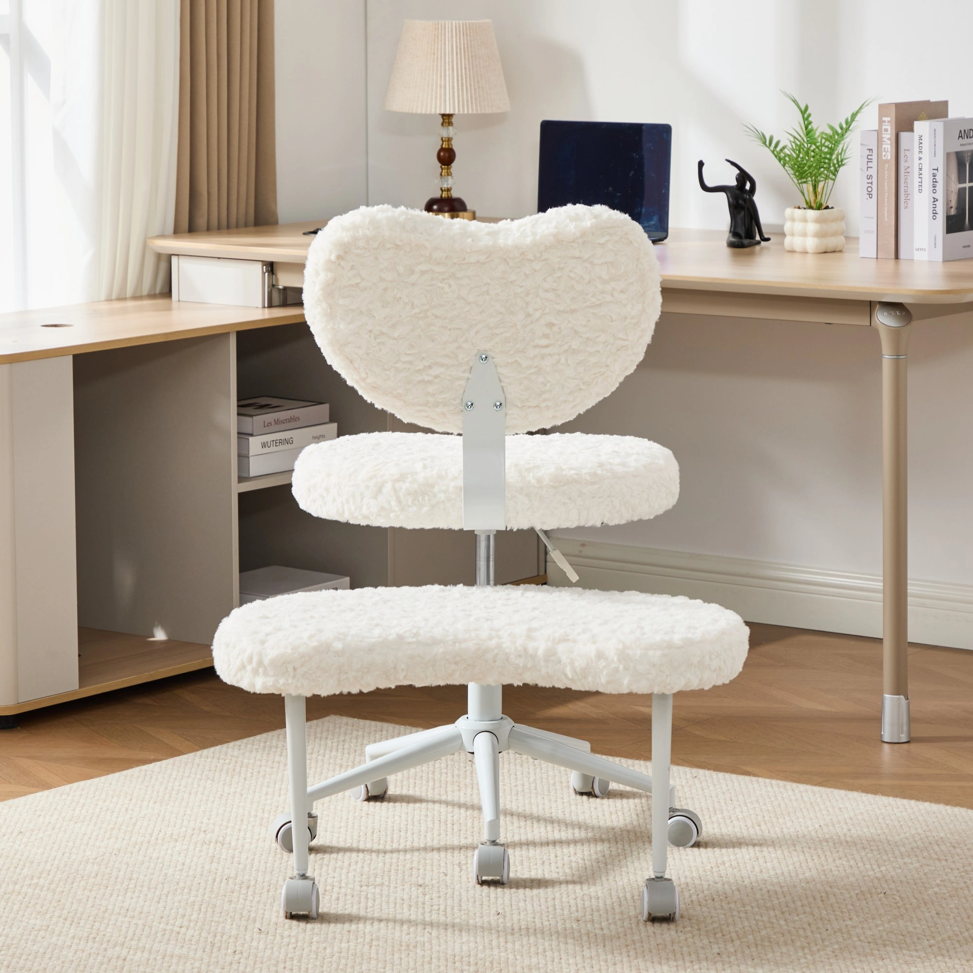 Artificial rabbit hair Meditation Chair Plus, Cross Legged Chair with Wheels, ADHD Chair, Criss Cross Desk Chair with Lumbar Support and Adjustable Stool, Flexible Design for Fidgety Sitters, Beige view 15