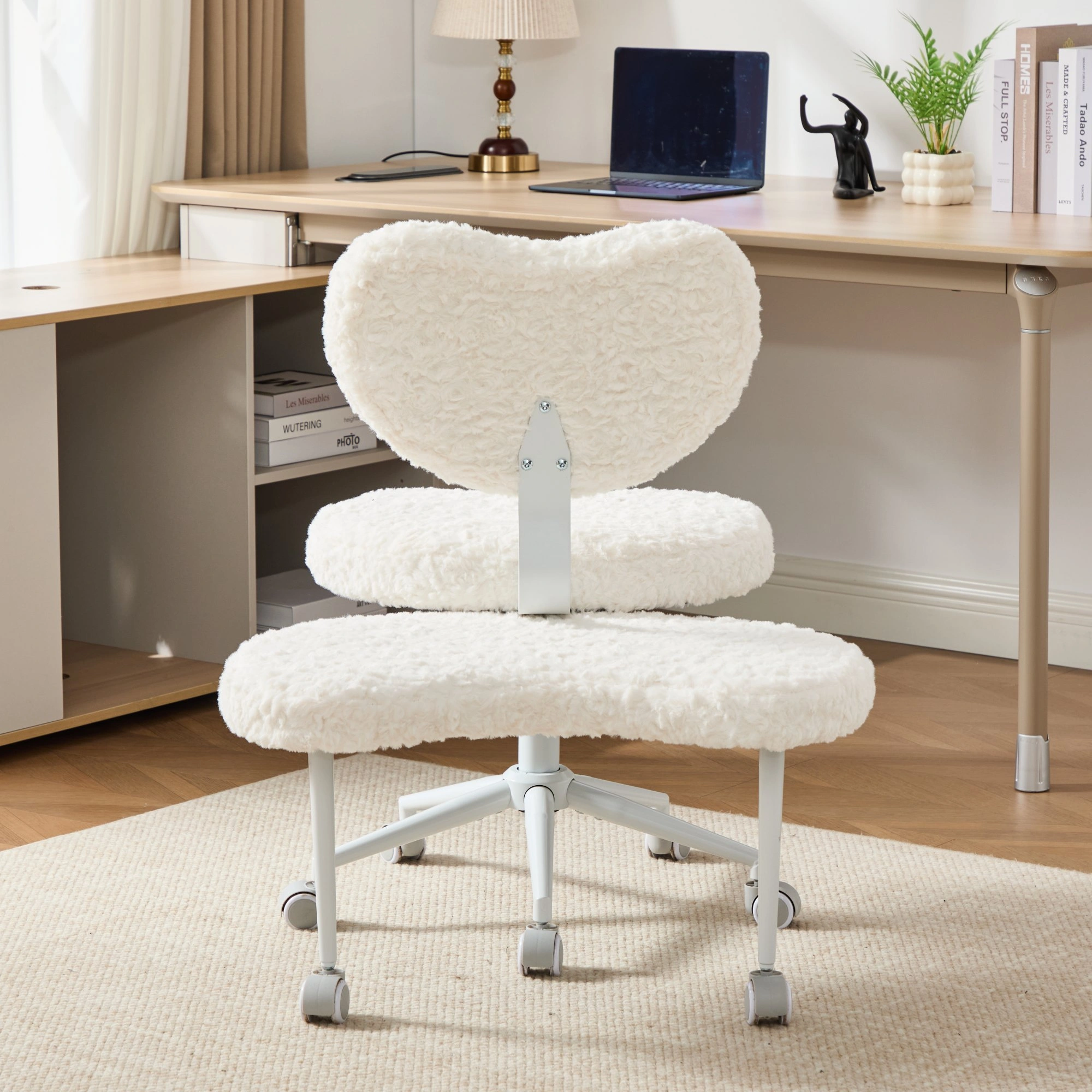 Artificial rabbit hair Meditation Chair Plus, Cross Legged Chair with Wheels, ADHD Chair, Criss Cross Desk Chair with Lumbar Support and Adjustable Stool, Flexible Design for Fidgety Sitters, Beige view 8