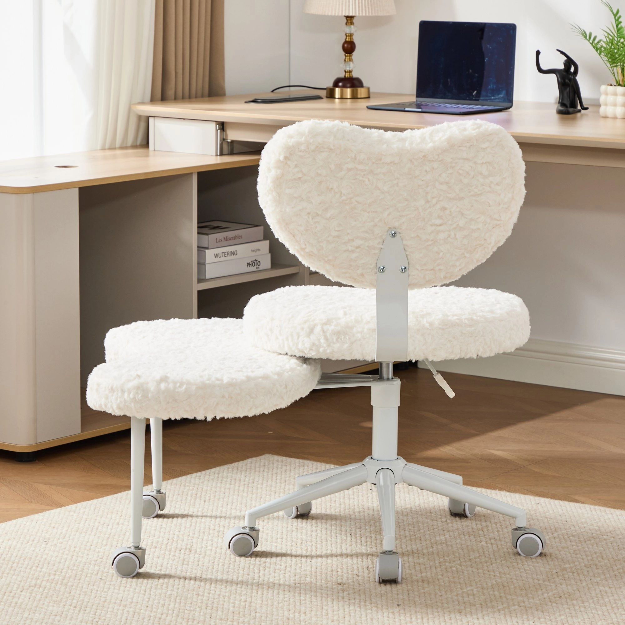 Artificial rabbit hair Meditation Chair Plus, Cross Legged Chair with Wheels, ADHD Chair, Criss Cross Desk Chair with Lumbar Support and Adjustable Stool, Flexible Design for Fidgety Sitters, Beige view 9