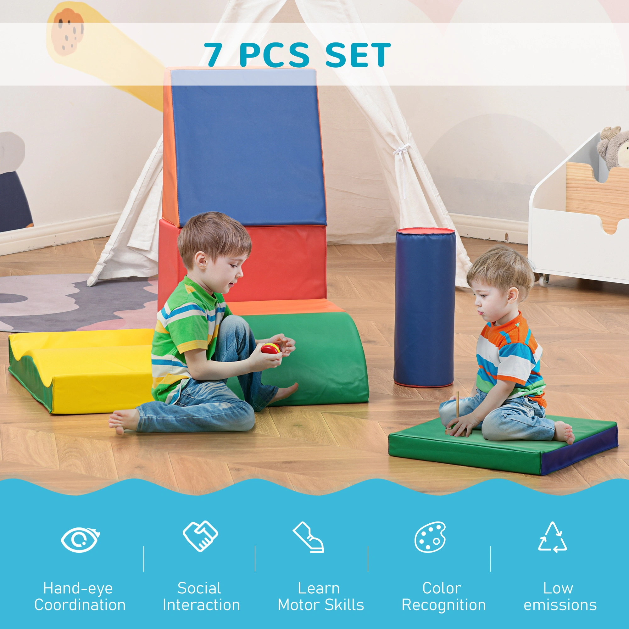 Kids Soft Play Equipment - Foam Puzzle Gym Mat Set for Toddlers Indoor Outdoor Activity view 3