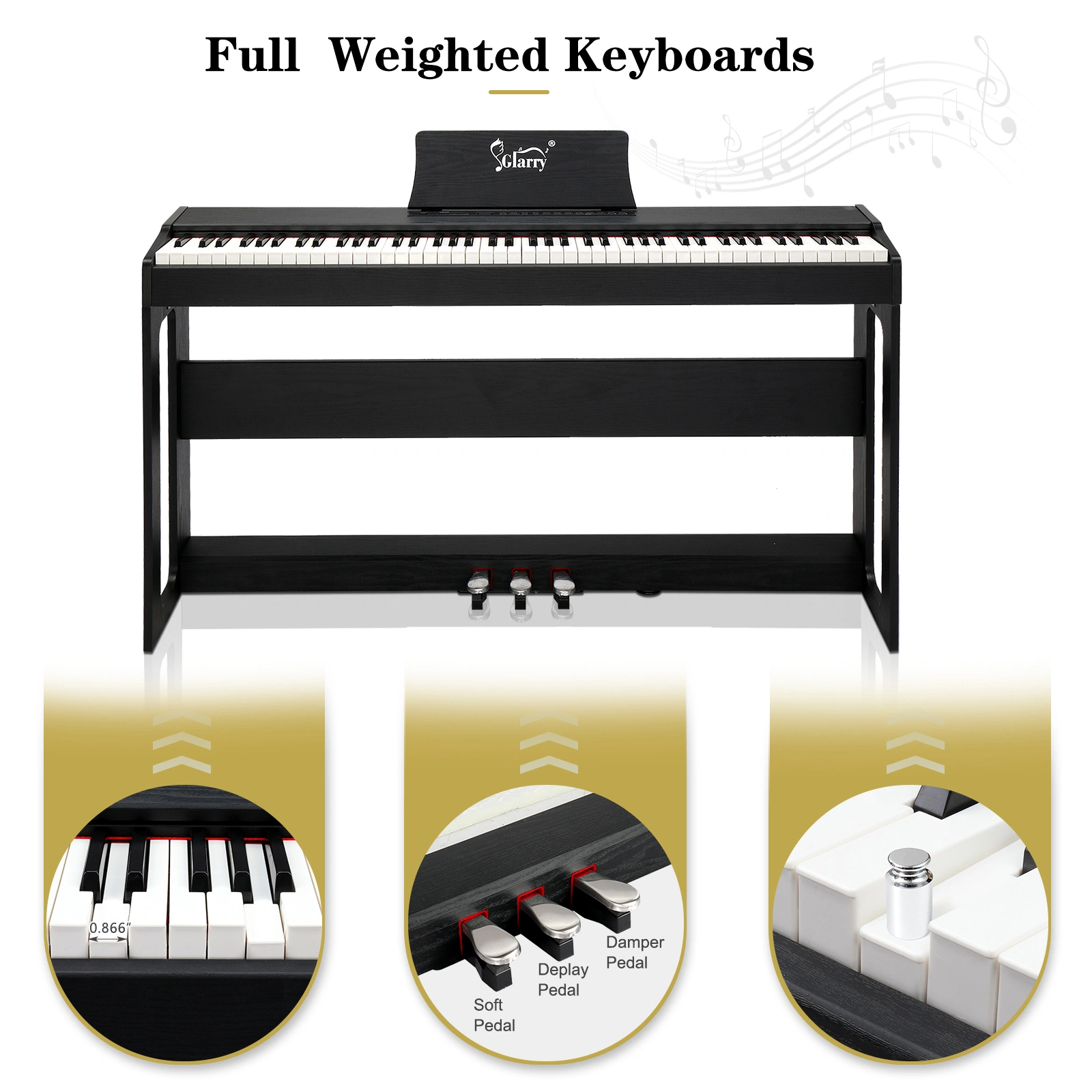 GDP-104 Digital Piano 88 Keys Full Weighted, Black Electric Piano with Furniture Stand, Power Adapter, Triple Pedals & Headphone, for All Experience Levels view 3