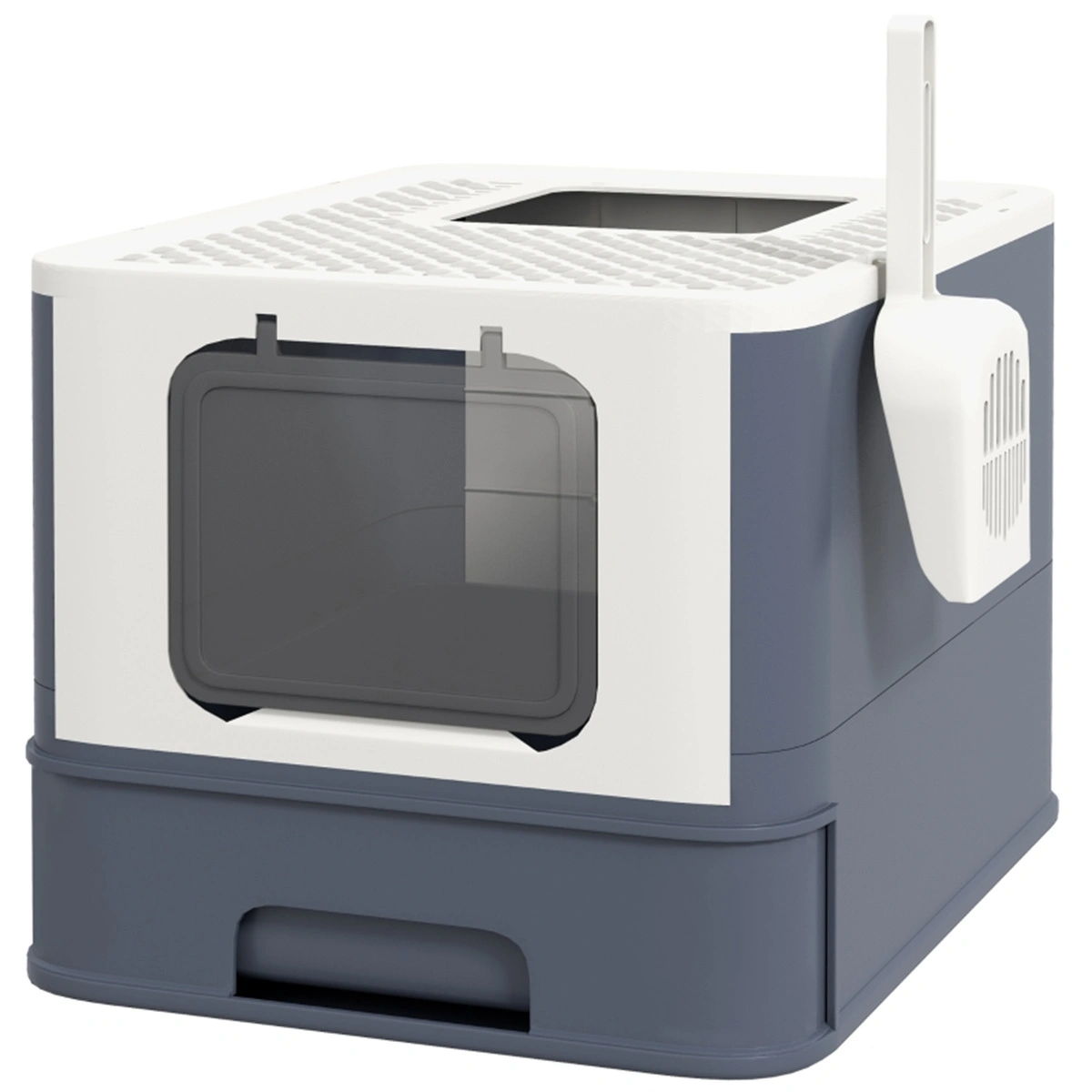 White Large Cat Litter Box - Front Entry Top Exit, with Matching Scoop view 3