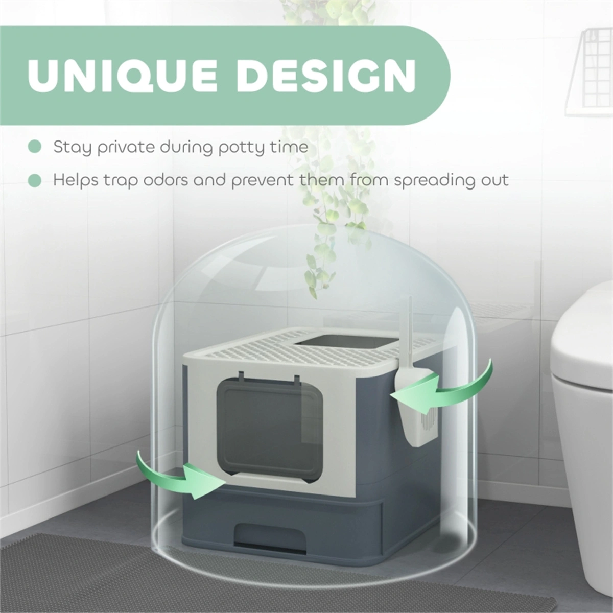 White Large Cat Litter Box - Front Entry Top Exit, with Matching Scoop view 5