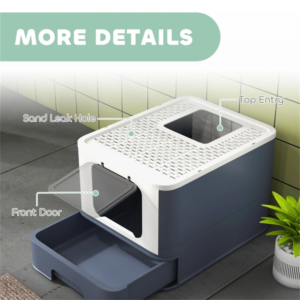 White Large Cat Litter Box - Front Entry Top Exit, with Matching Scoop view 6