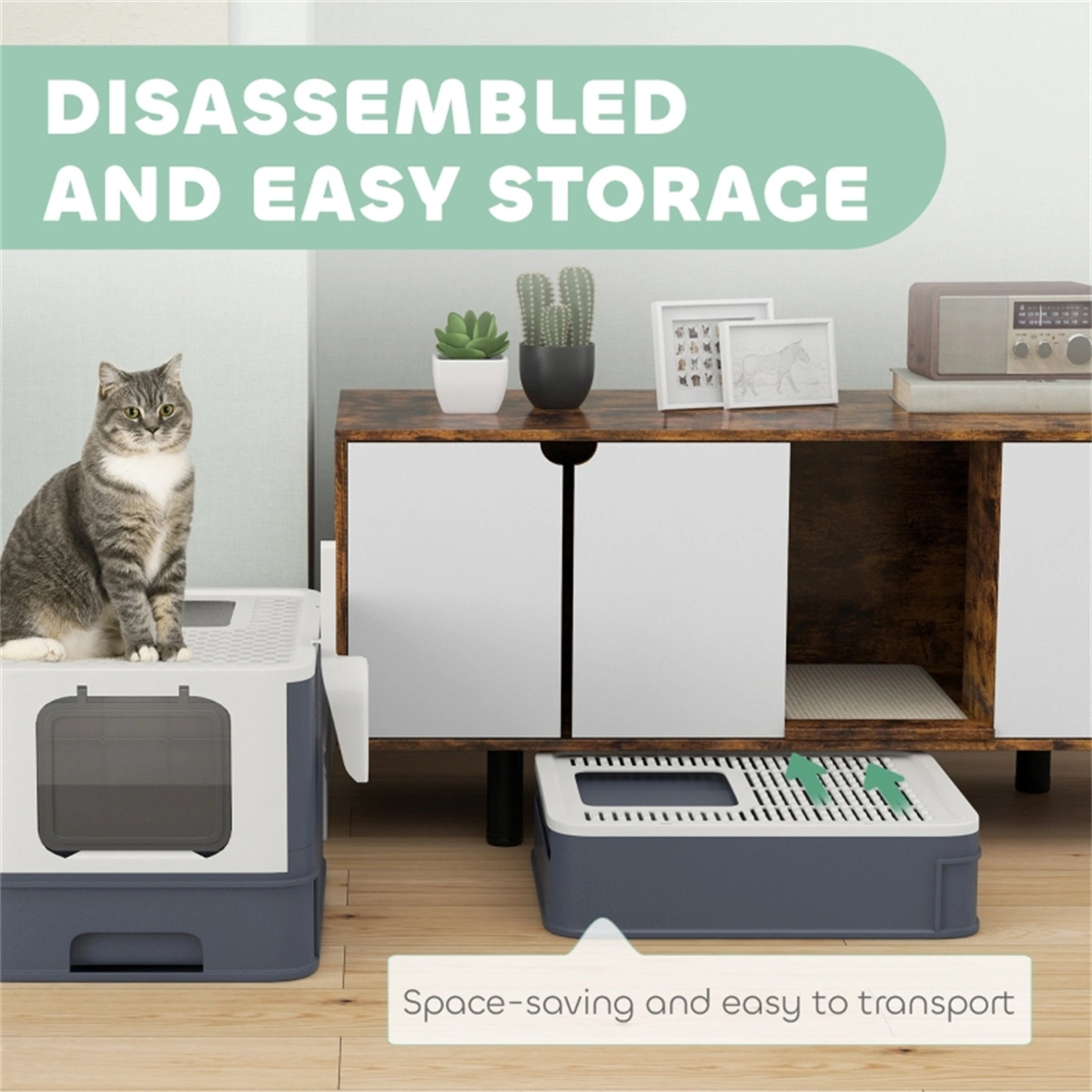 White Large Cat Litter Box - Front Entry Top Exit, with Matching Scoop view 7