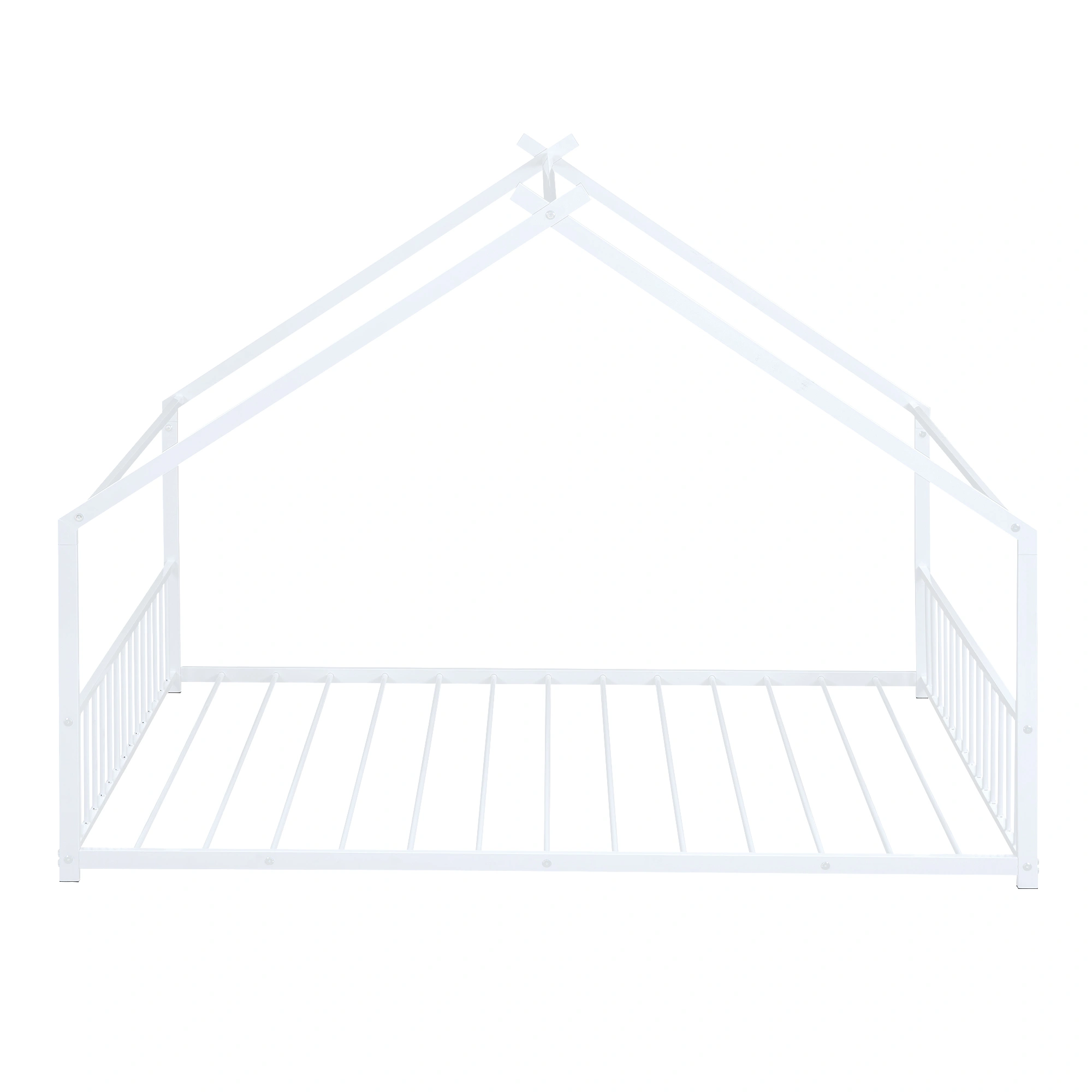 Full Size Metal House Bed Frame with Headboard & Footboard, White Steel Platform Bed for Bedroom view 3