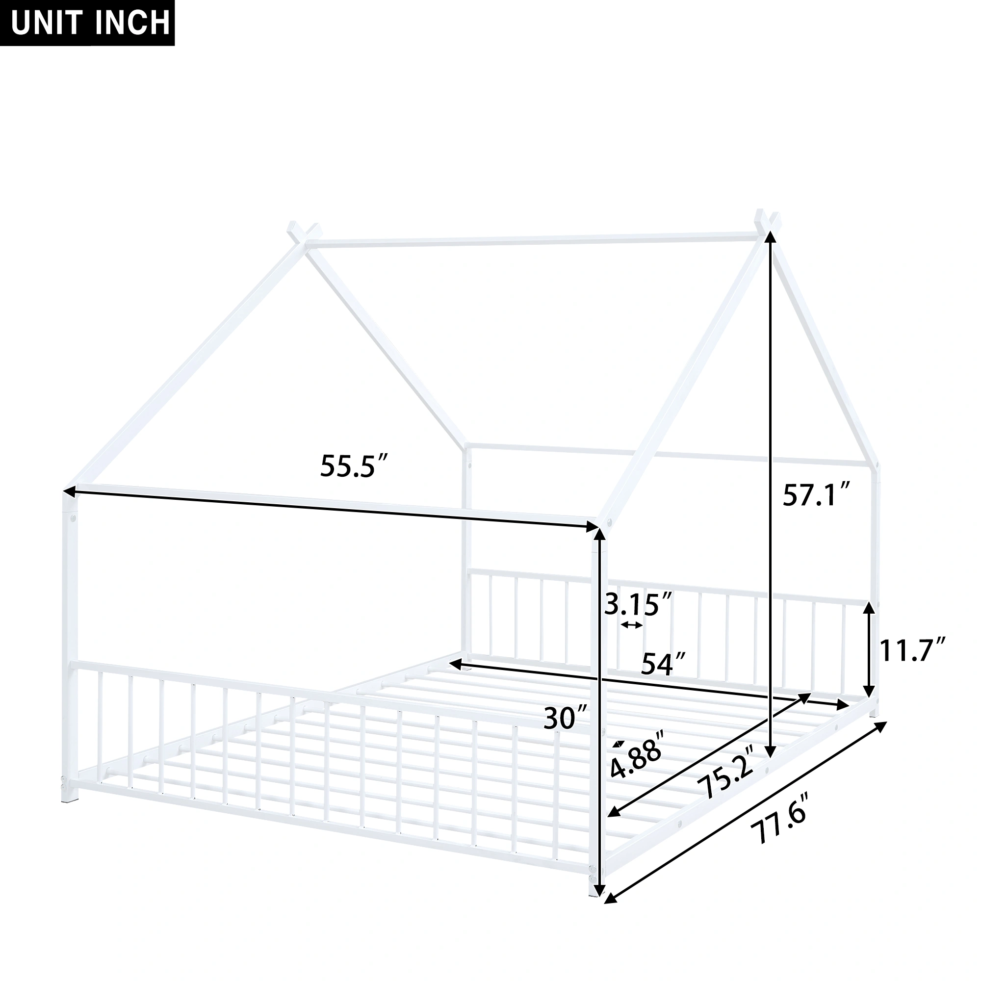 Full Size Metal House Bed Frame with Headboard & Footboard, White Steel Platform Bed for Bedroom view 5