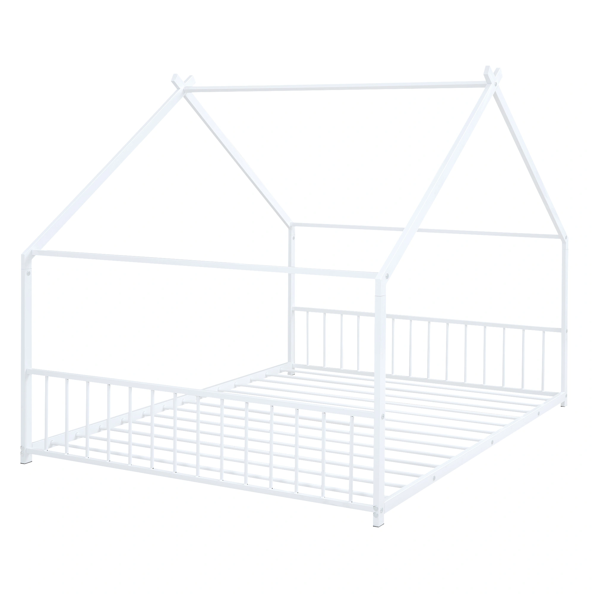 Full Size Metal House Bed Frame with Headboard & Footboard, White Steel Platform Bed for Bedroom view 8