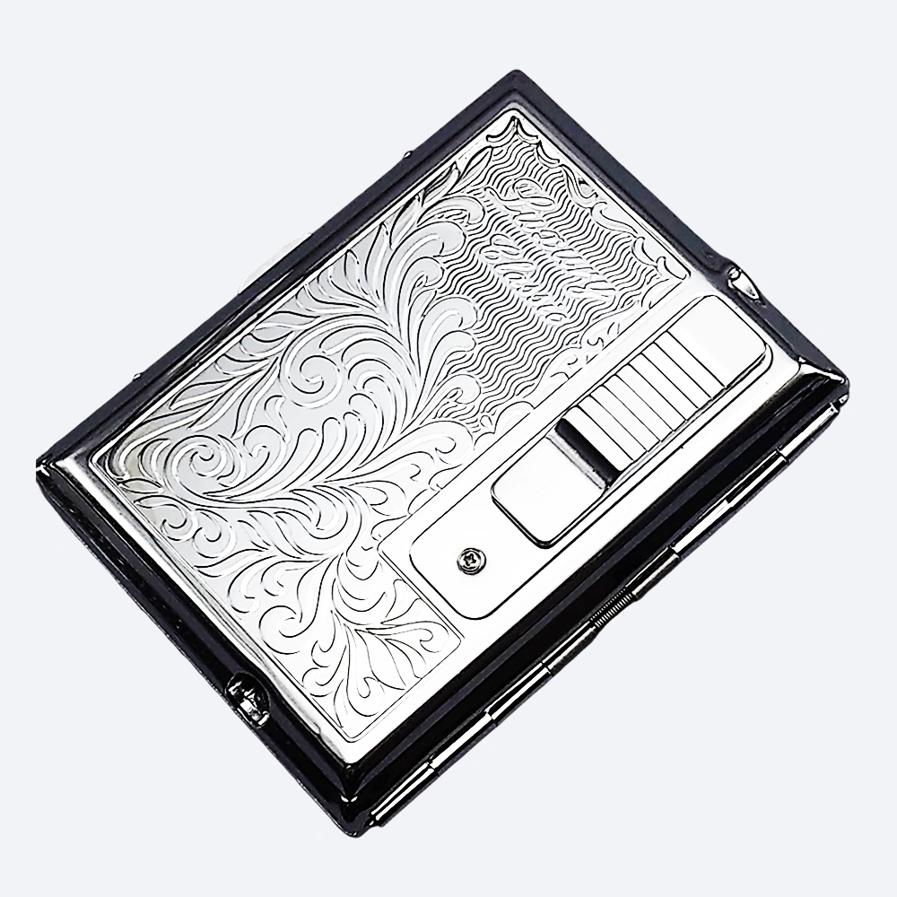 LEGENDEX ELEGANCE Cigarette Case with Turbo Lighter, Chrome Windproof Refillable Adjustable Jet Torch Case