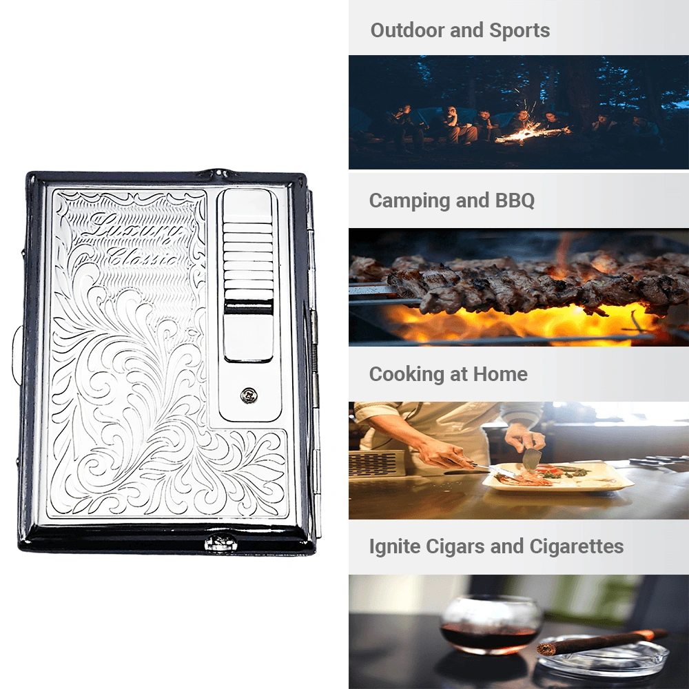 LEGENDEX ELEGANCE Cigarette Case with Turbo Lighter, Chrome Windproof Refillable Adjustable Jet Torch Case view 5