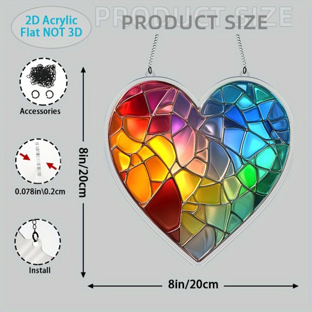 CIFbuy Rainbow Heart Acrylic Sun Catcher, Colorful Reflective Window Ornament for Indoor Outdoor Wall Art, TikTok Temu view 2