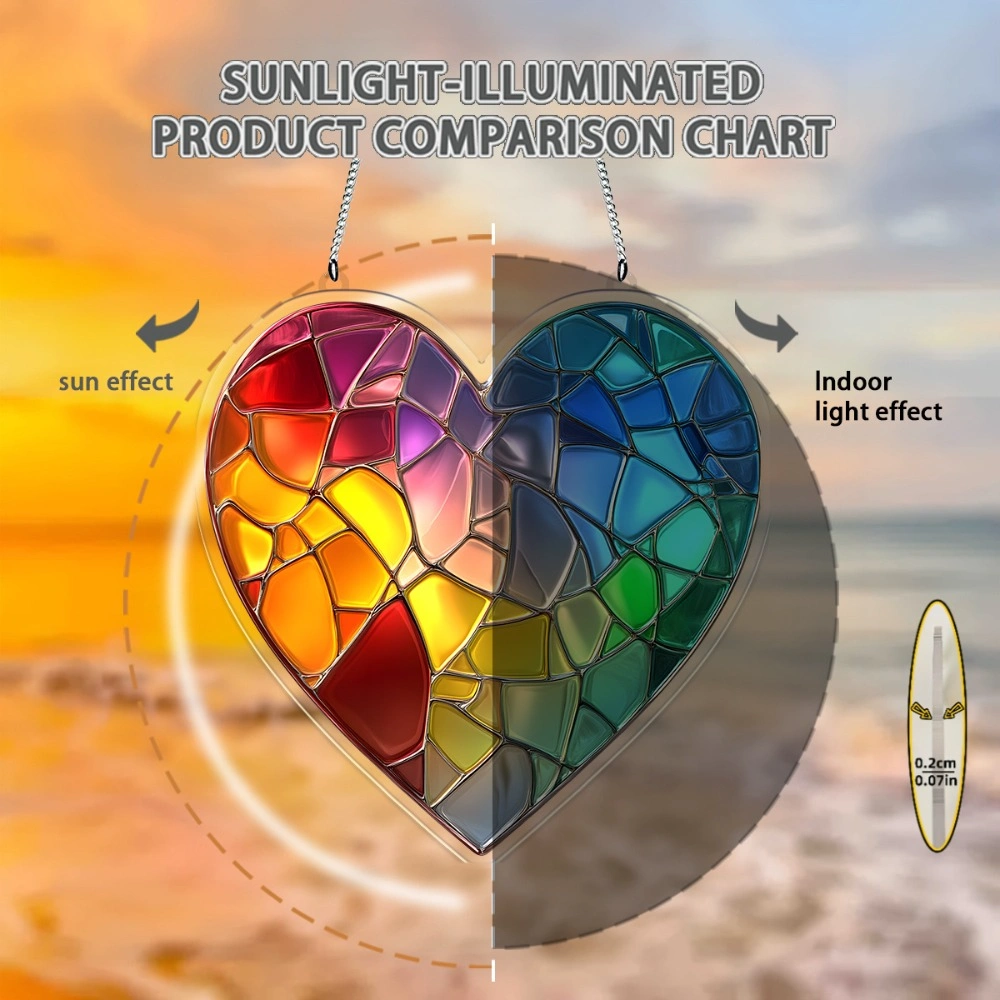 CIFbuy Rainbow Heart Acrylic Sun Catcher, Colorful Reflective Window Ornament for Indoor Outdoor Wall Art, TikTok Temu view 3