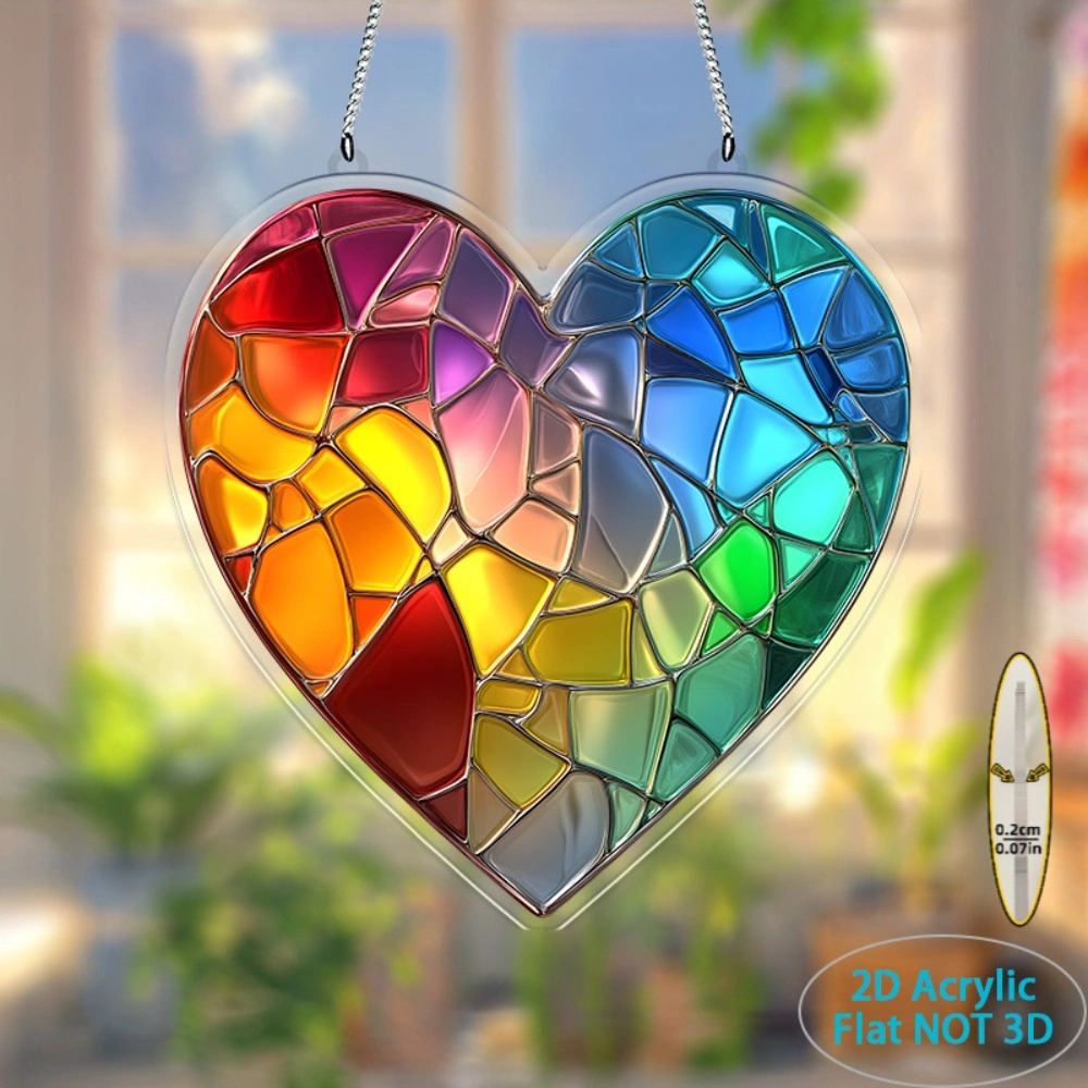 CIFbuy Rainbow Heart Acrylic Sun Catcher, Colorful Reflective Window Ornament for Indoor Outdoor Wall Art, TikTok Temu view 5