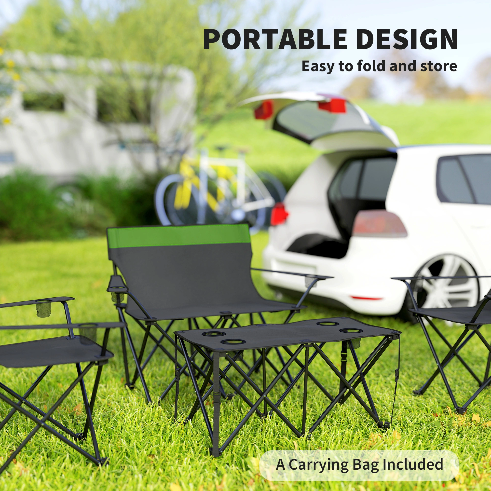 Picnic Table Set - Outdoor Folding Picnic Table with 4 Bench Seats for Park Garden Camping Party view 2