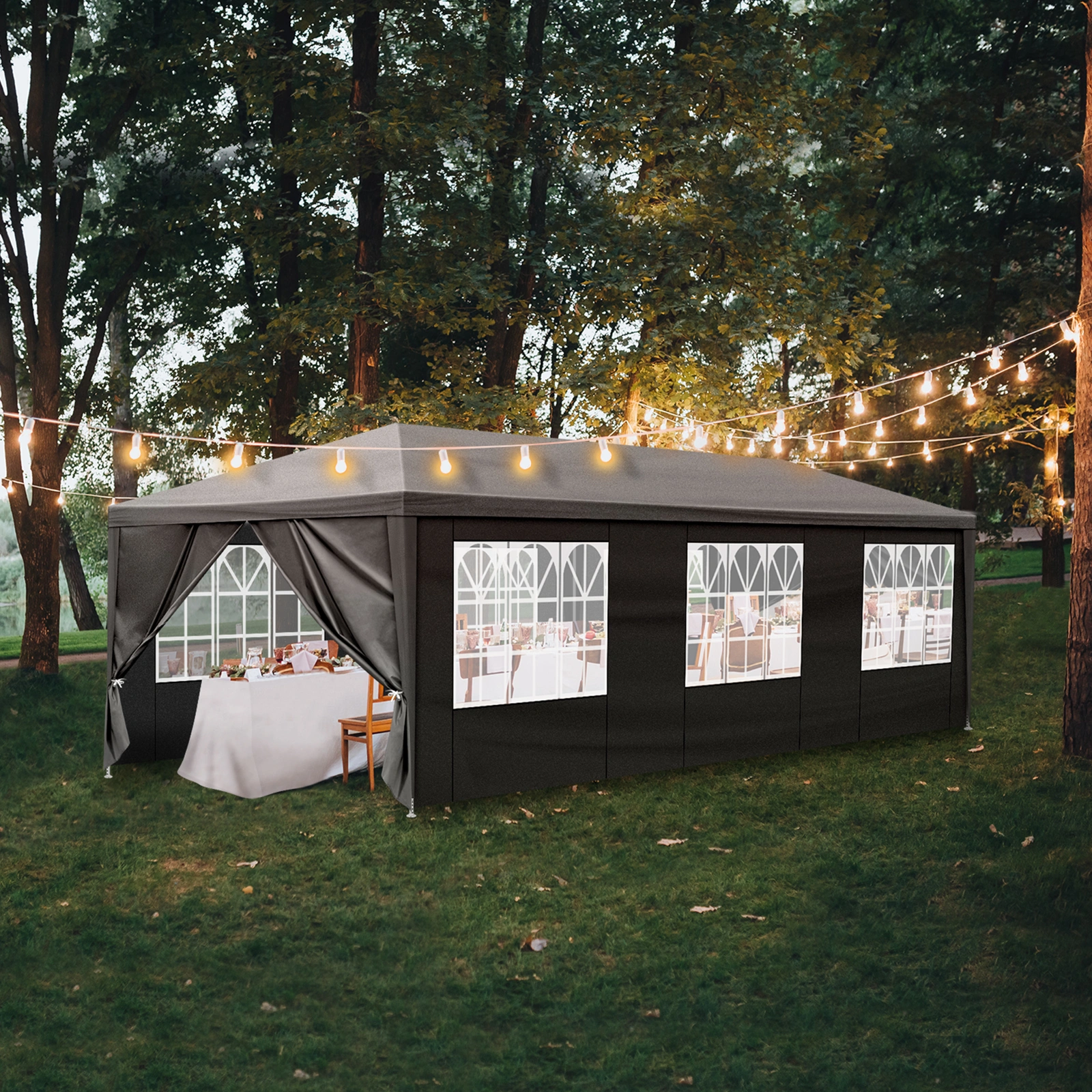 10'x30' Outdoor Party Tent with 8 Removable Sidewalls, Waterproof Canopy Patio Wedding Gazebo Black view 18