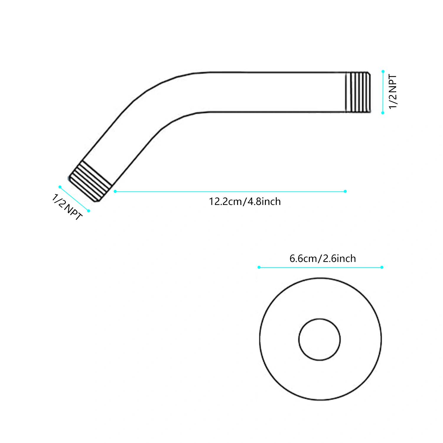 Shower Arm with Flange, 1/2 NPT Tapered Threads, Rain Shower Head Arm, Wall Mount Shower Extension Arm view 7