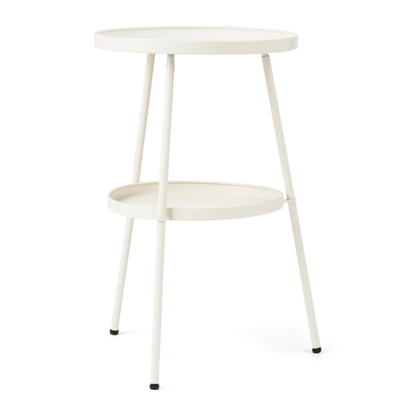 Patio Small Side Table, Round 2 Tier End Table, Metal Round Coffee Table for Indoor Outdoor, Cream White