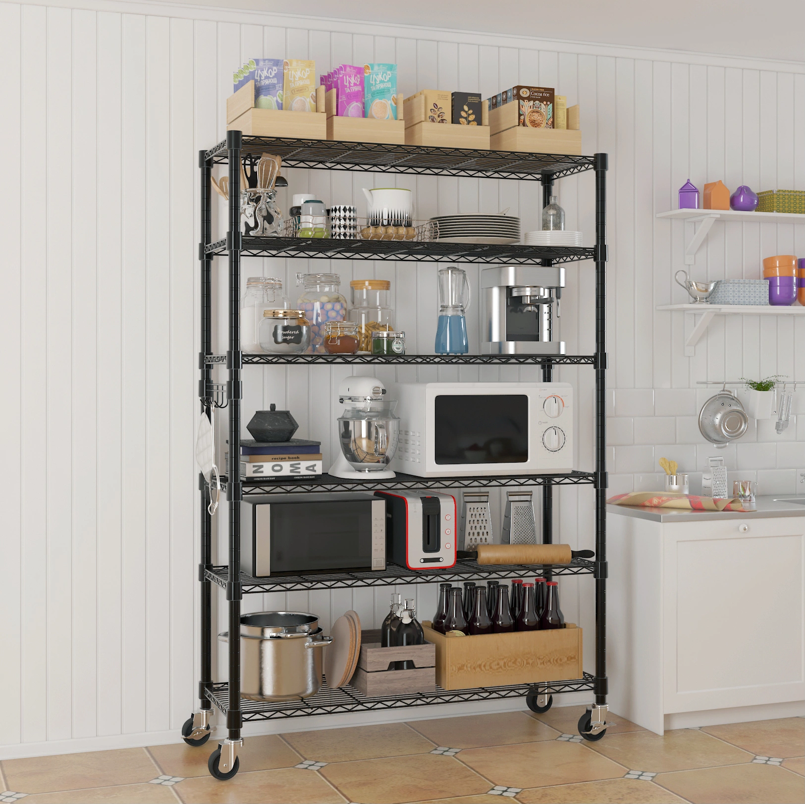 6-Tier disassembly and free assembly NSF-Certified Steel Wire Shelving with Wheels view 3