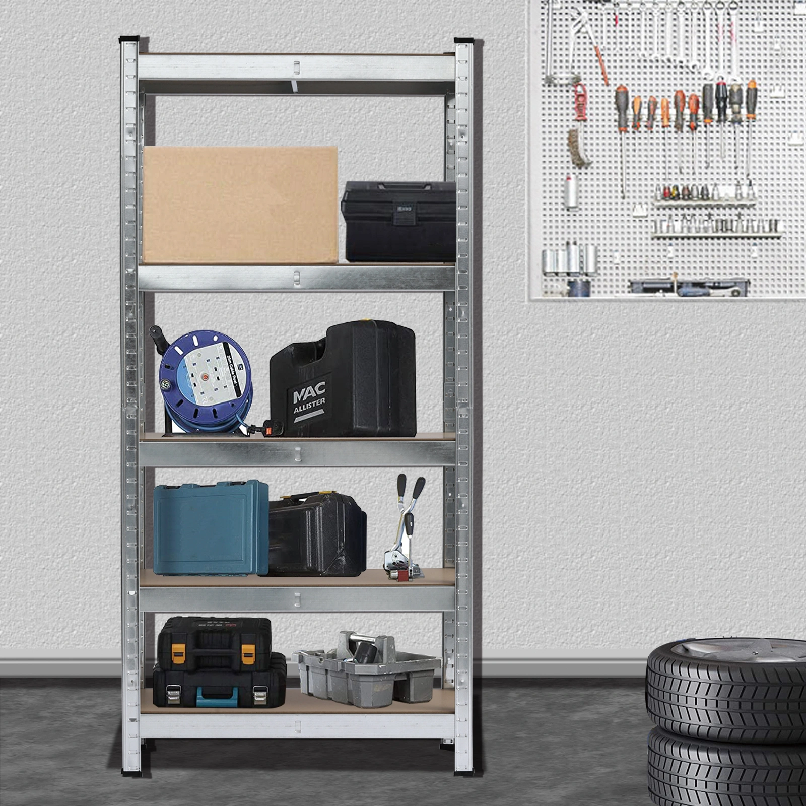 Heavy Duty 5 Tier Galvanized Metal Shelving Rack, Silver Garage Storage Shelf Unit UK view 3