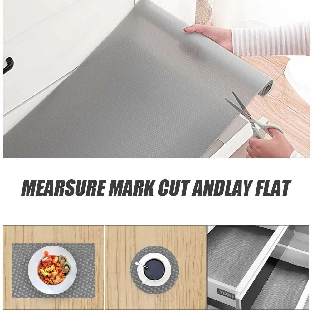 45cm x 500cm Non-Slip Waterproof Drawer Shelf Liner Mat Roll - Grey, UK view 4