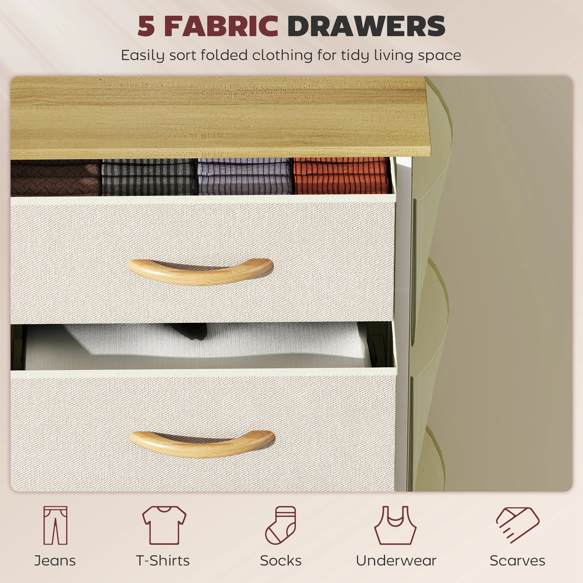 Farmhouse Wood Storage Chest 5-Drawer Tower, Tall Narrow Organizer Cabinet for Bathroom, Hallway & Small Spaces, White Wash Finish view 3